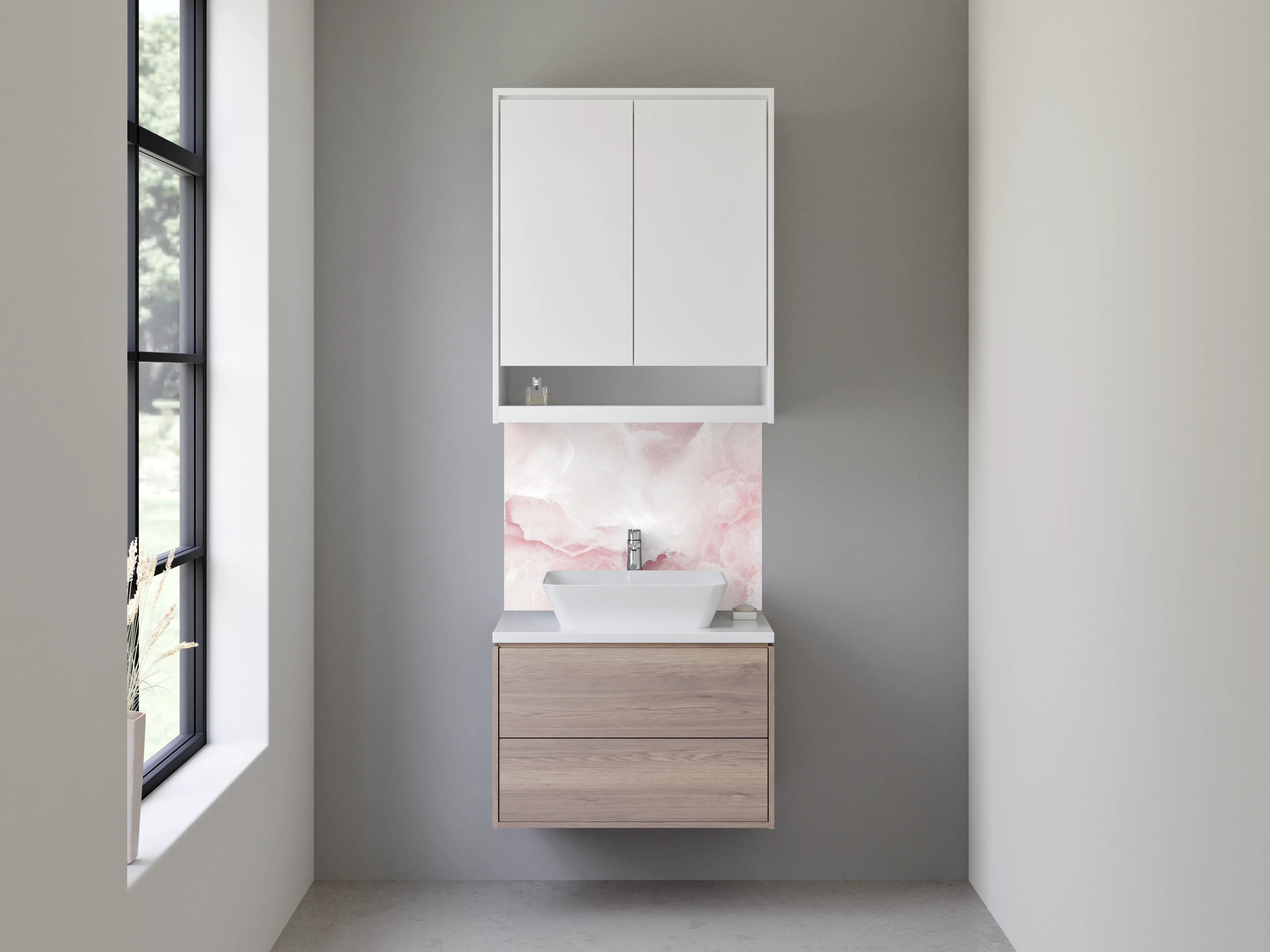 Waschbecken-Rückwand - Rosa Onyx Marmor Optik