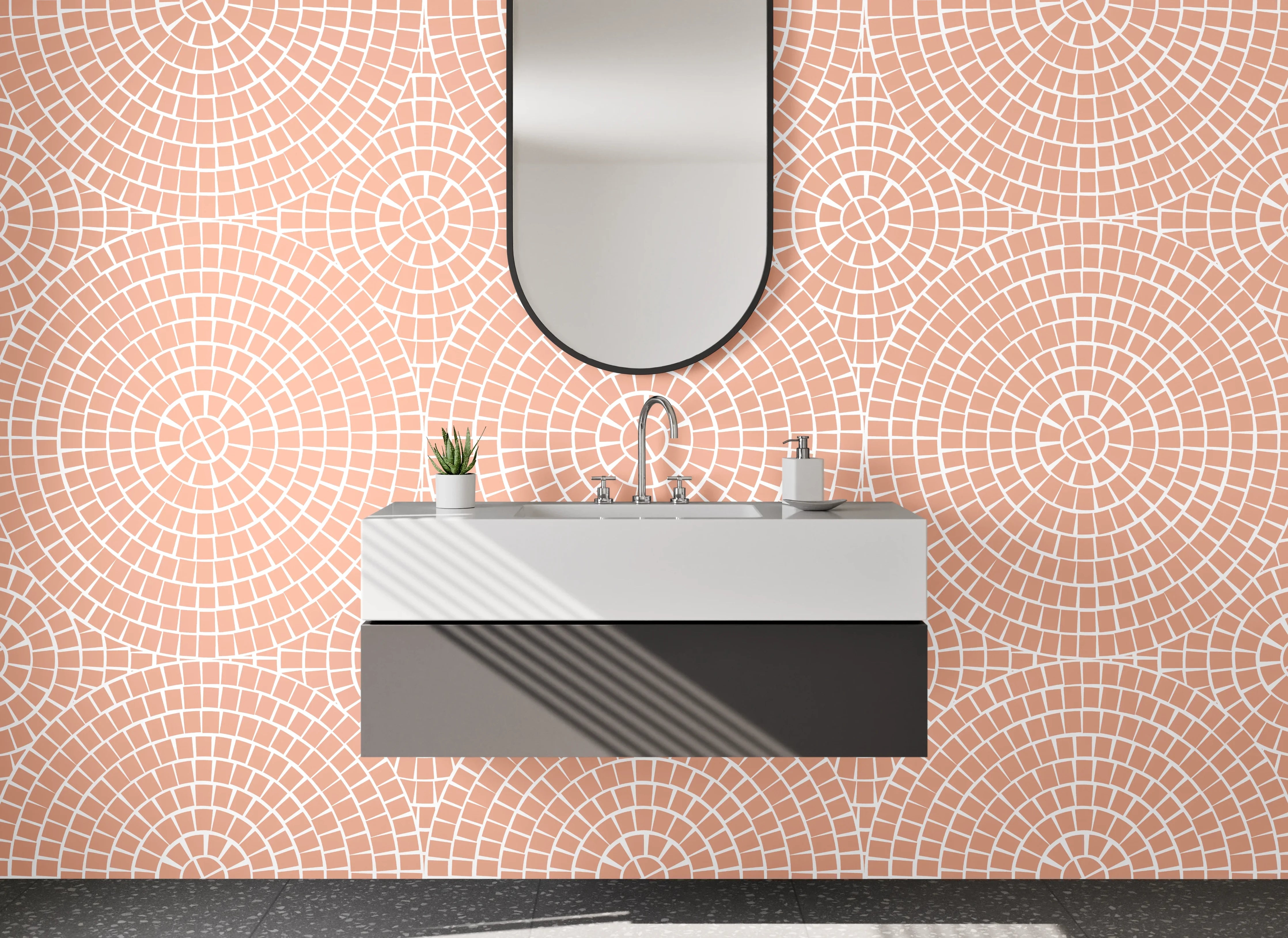 Waschbecken-Rückwand - Rosagraues Retrogeometrie-Muster