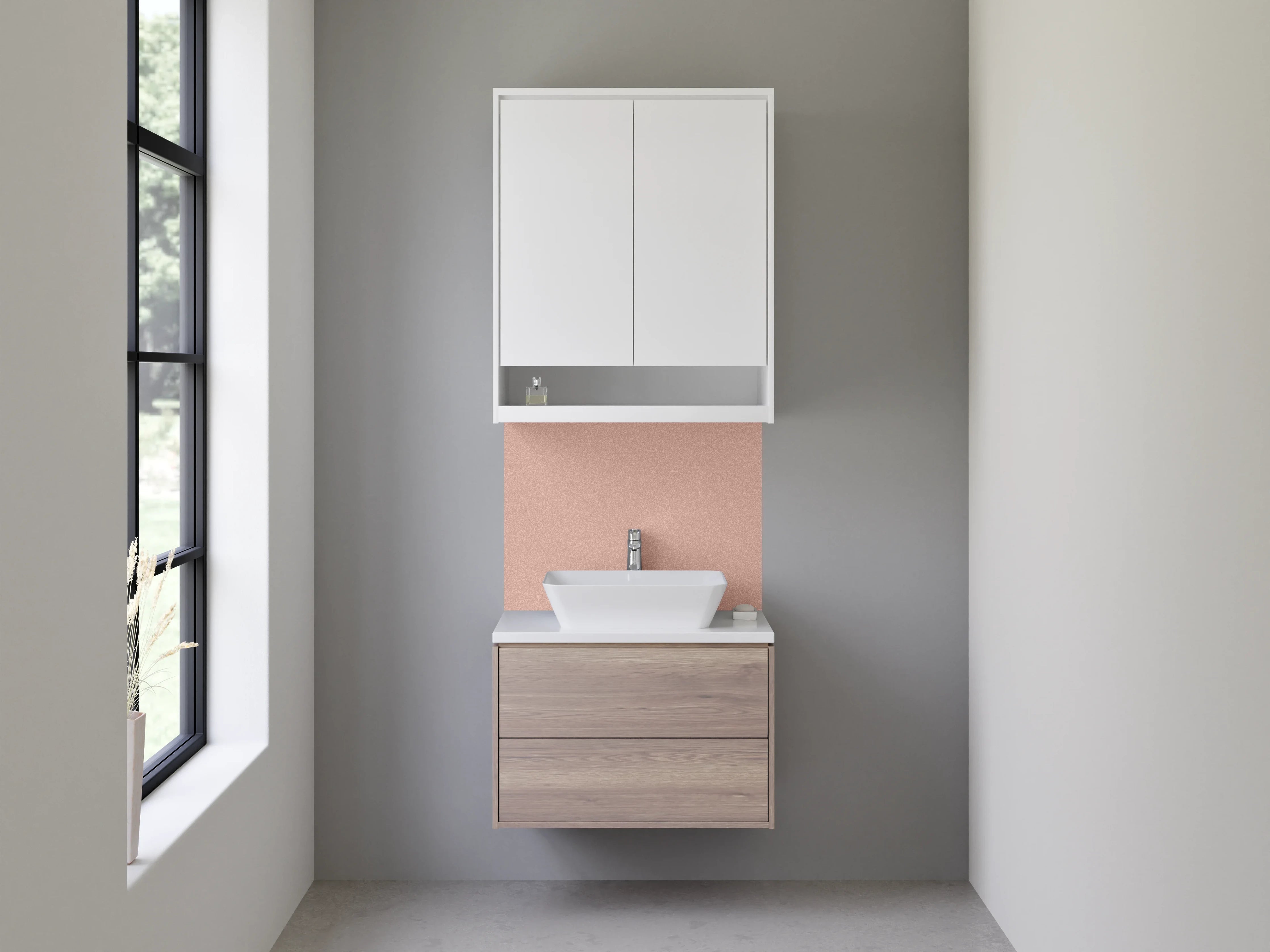 Waschbecken-Rückwand - Rosé-Rendering mit feiner Struktur