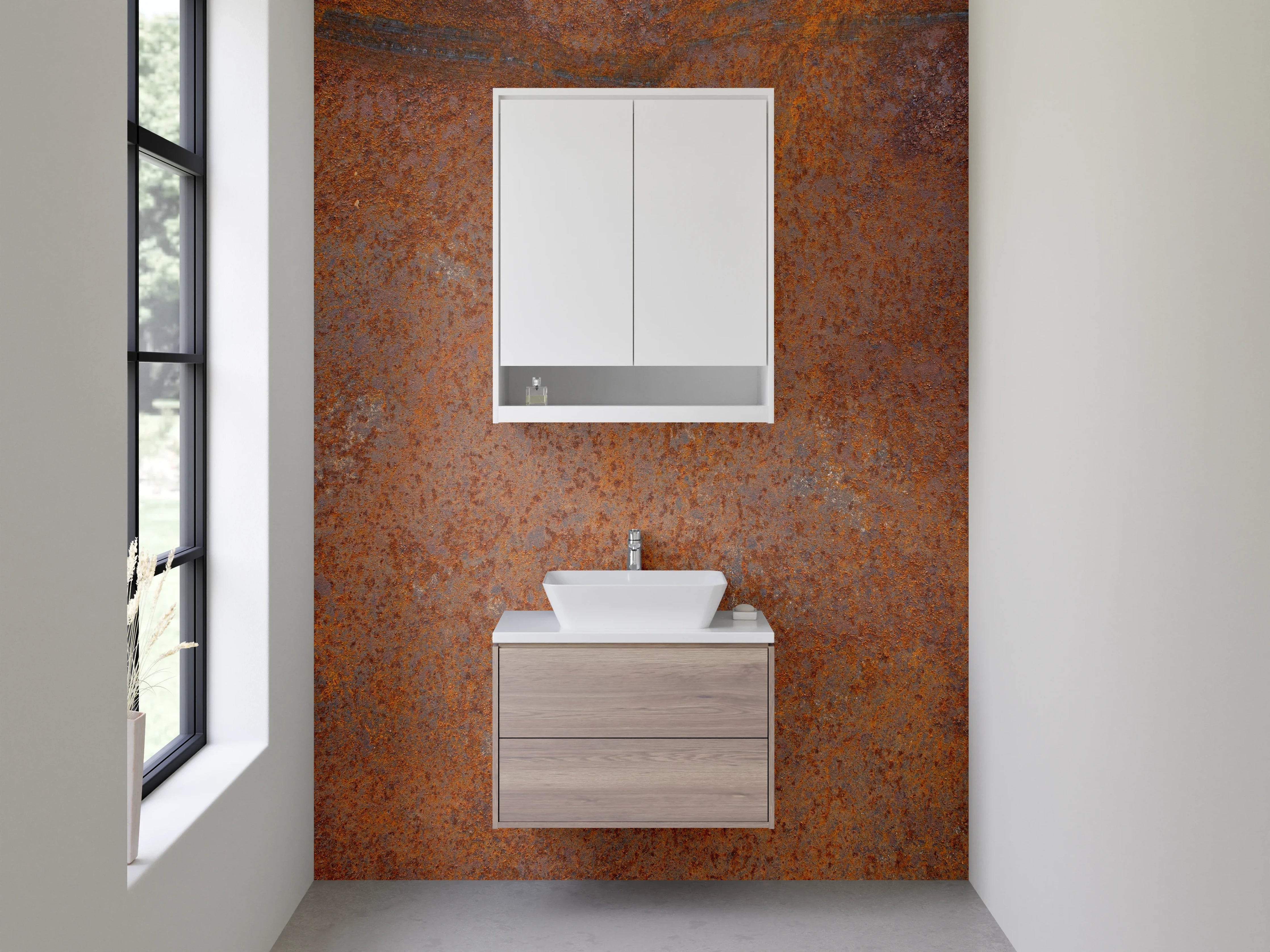 Waschbecken-Rückwand - Rostbraune Industrial-Optik für Badezimmer