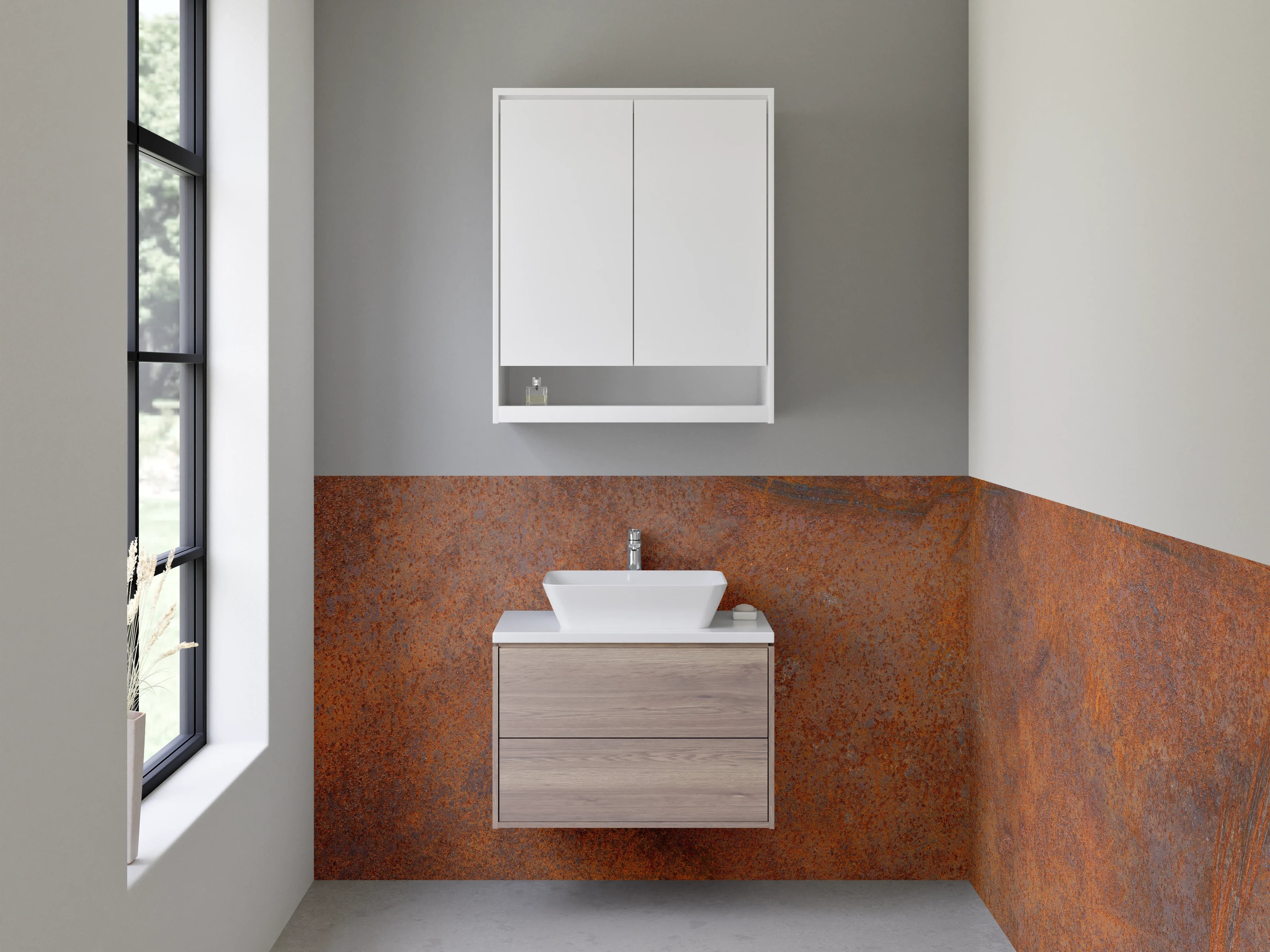 Waschbecken-Rückwand - Rostbraune Industrial-Optik für Badezimmer