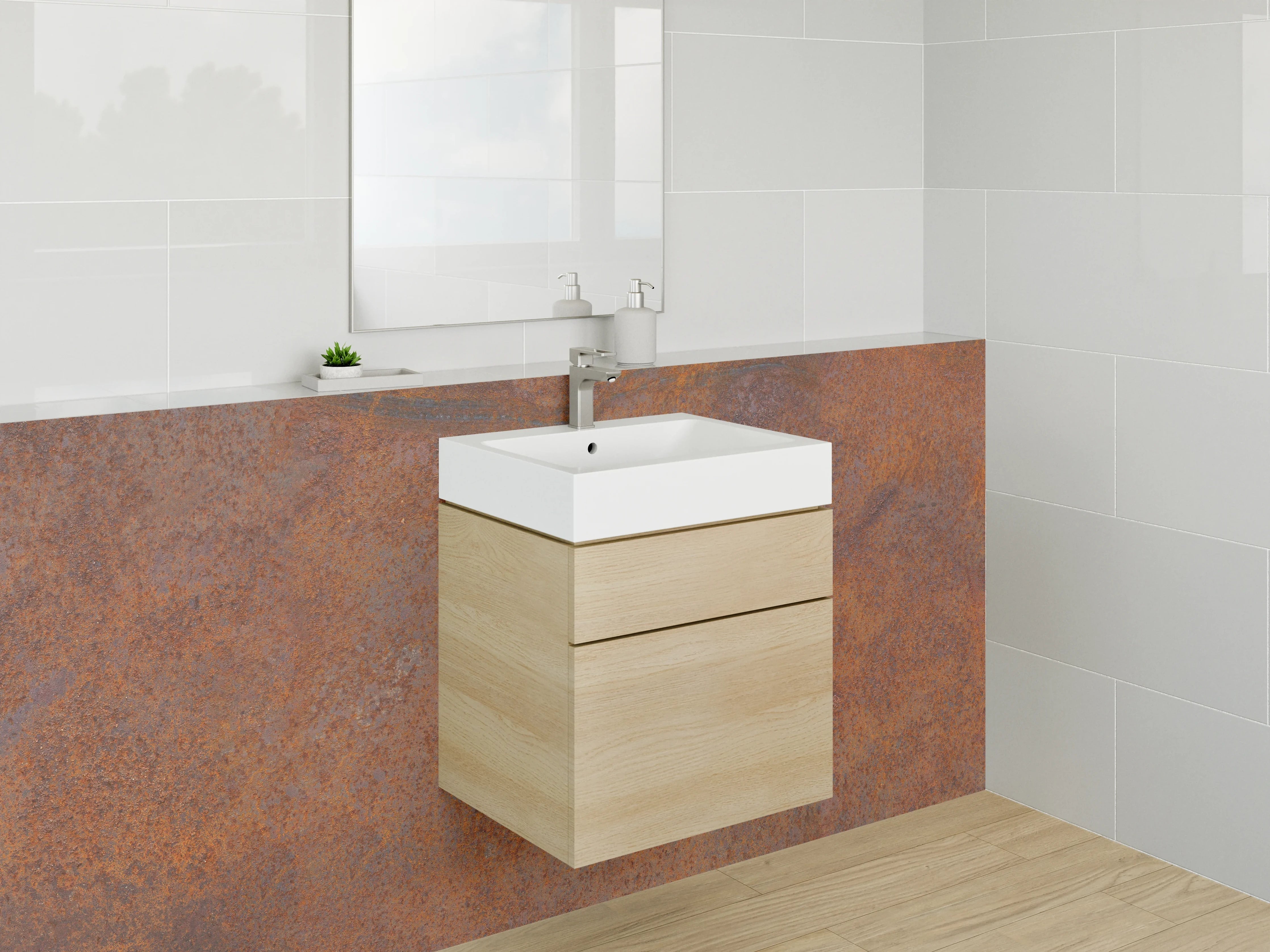 Waschbecken-Rückwand - Rostbraune Industrial-Optik für Badezimmer