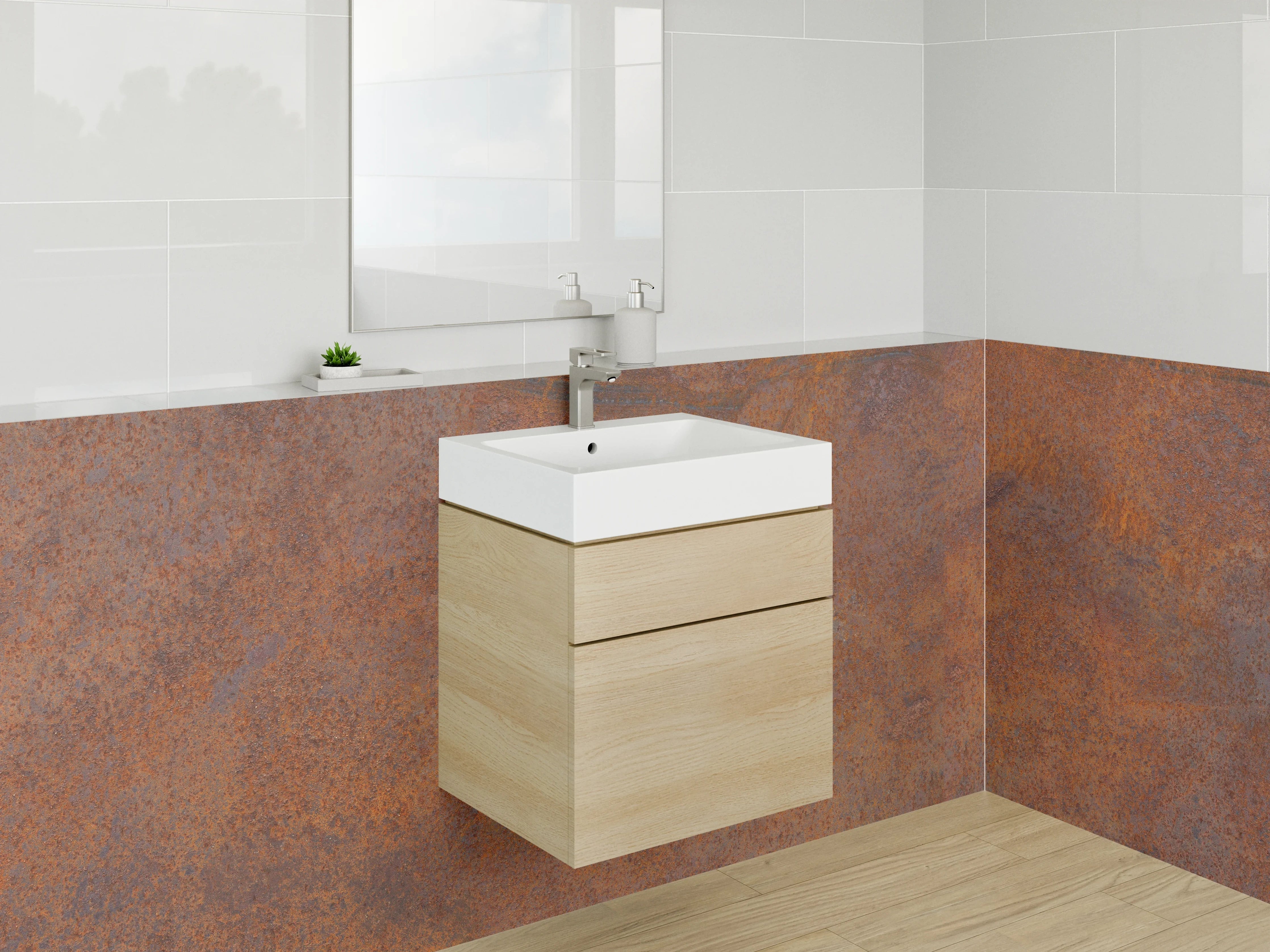 Waschbecken-Rückwand - Rostbraune Industrial-Optik für Badezimmer