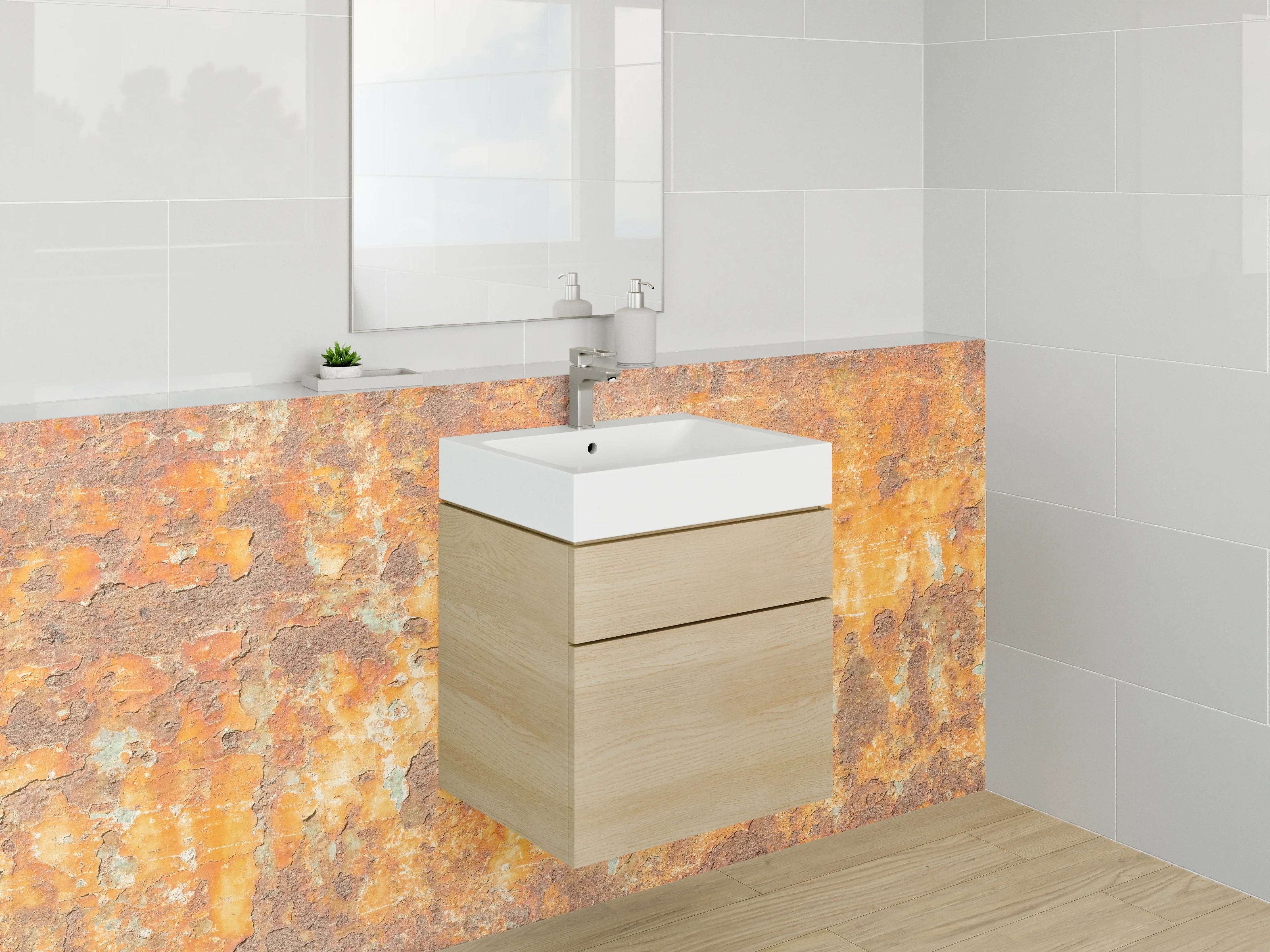 Waschbecken-Rückwand - Rostige Metallstruktur als Industrial-Dekor