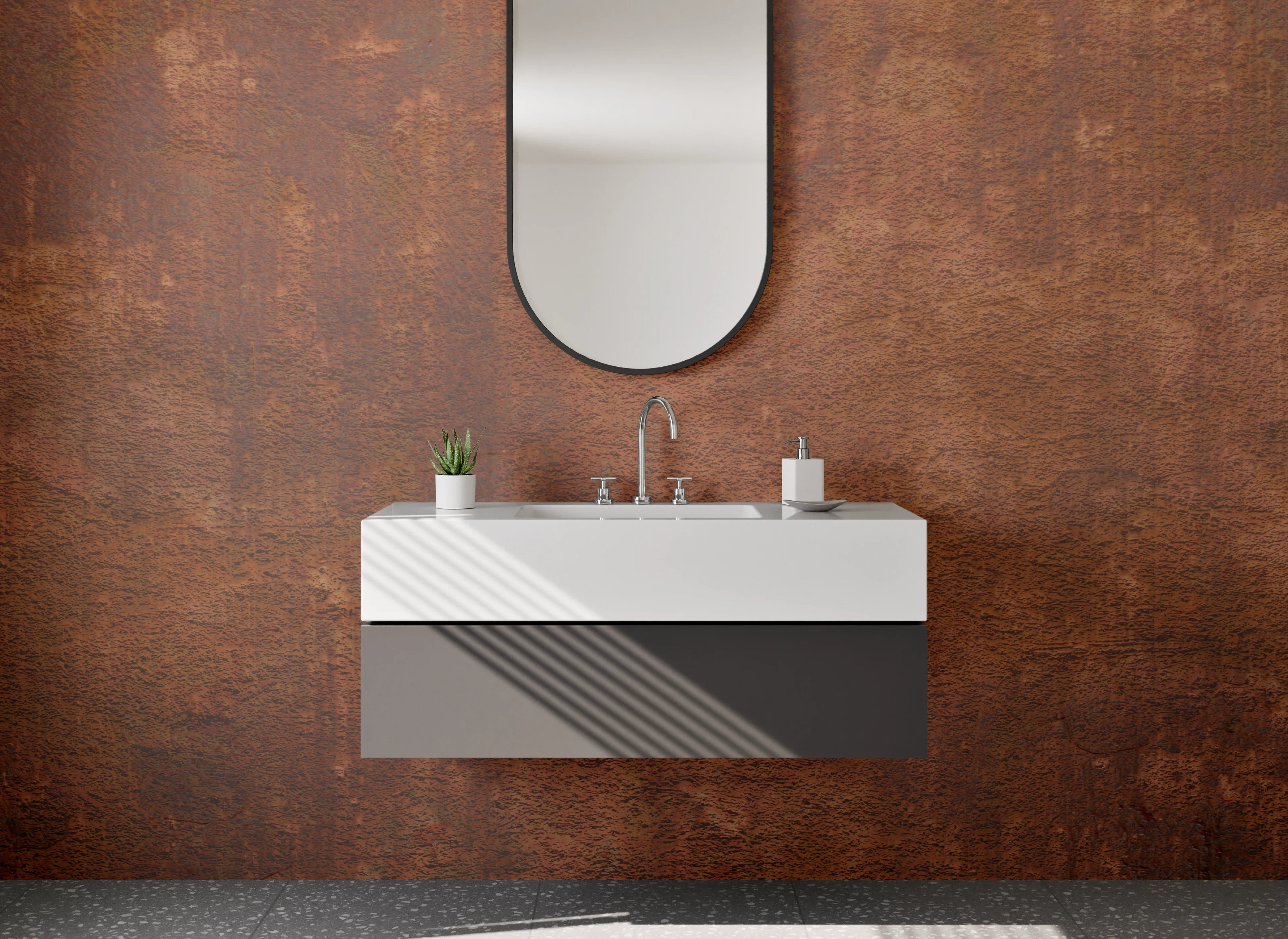 Waschbecken-Rückwand - Rostoptik Braun Industrial Look