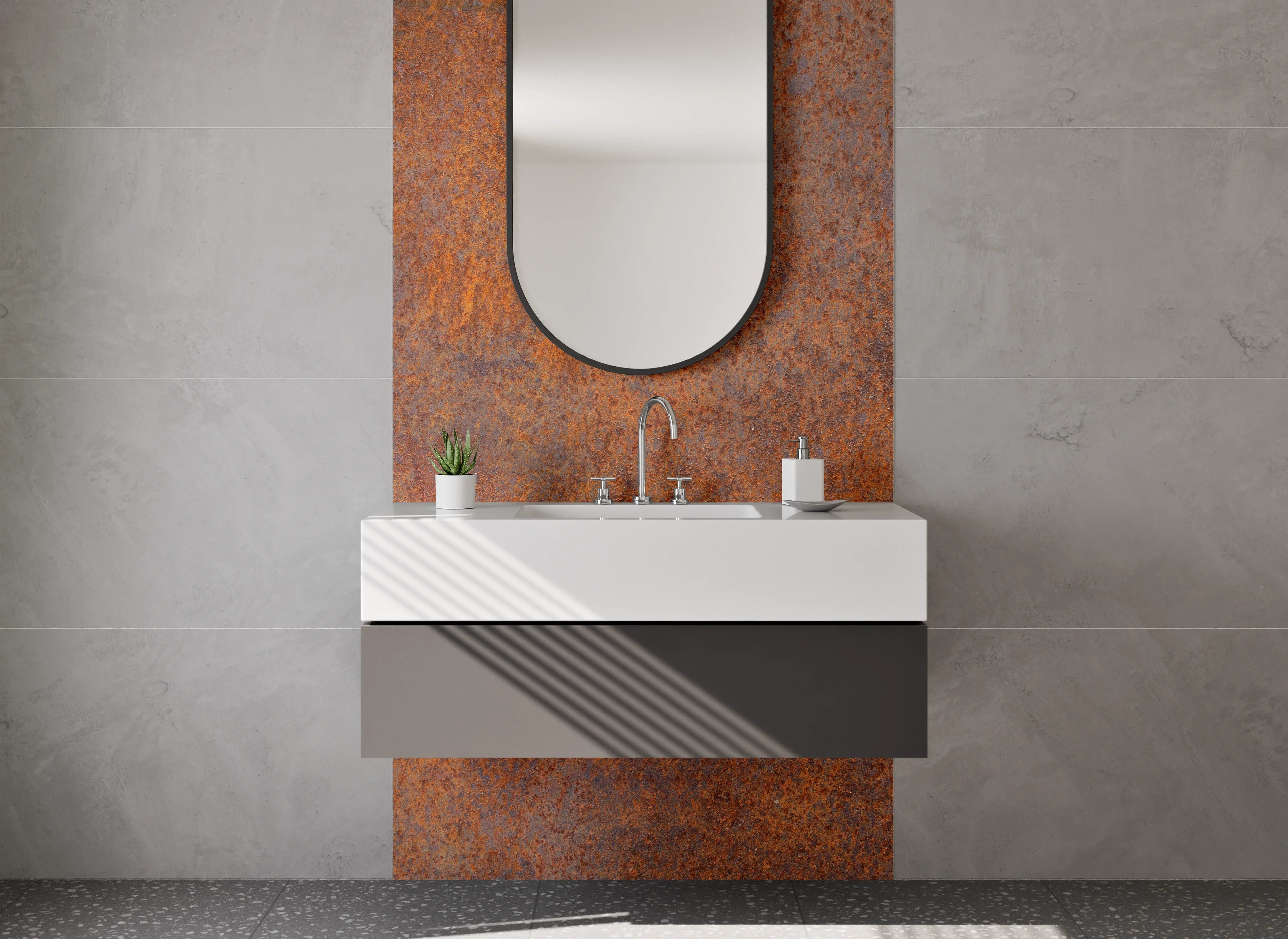 Waschbecken-Rückwand - Rostoptik Industrial Dekorplatte