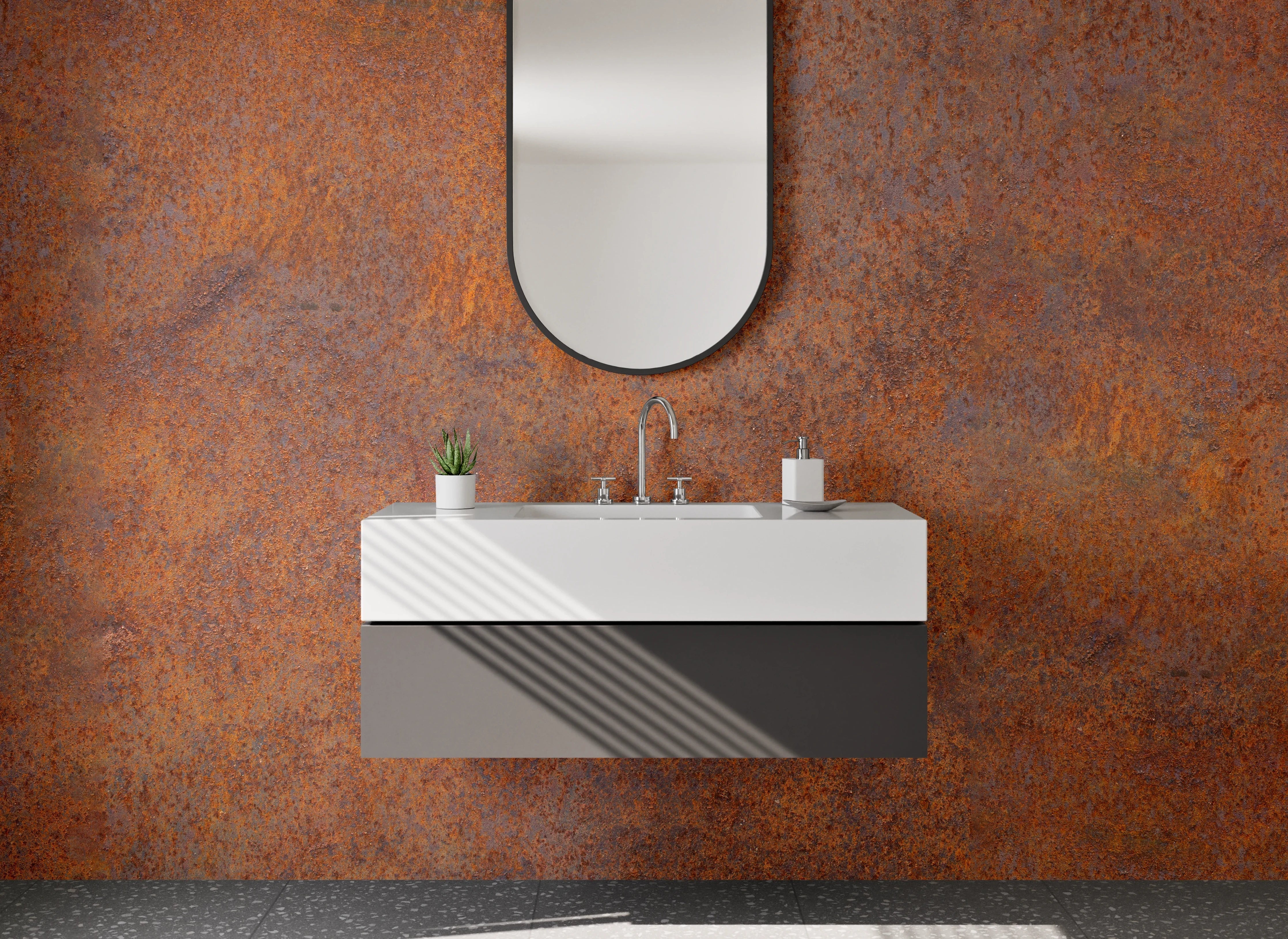 Waschbecken-Rückwand - Rostoptik Industrial Dekorplatte