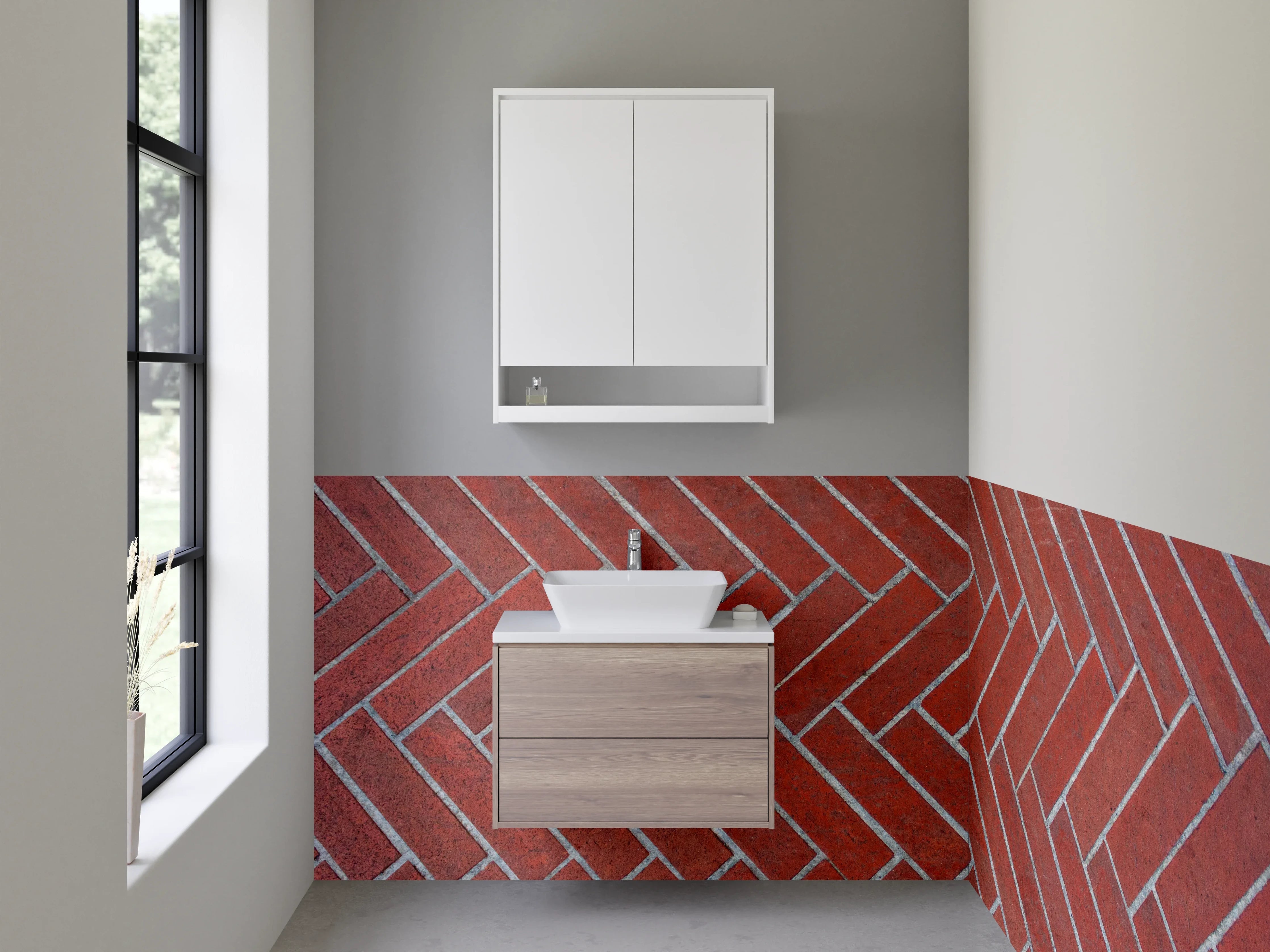 Waschbecken-Rückwand - Rote Backstein-Fliesen Herringbone Muster