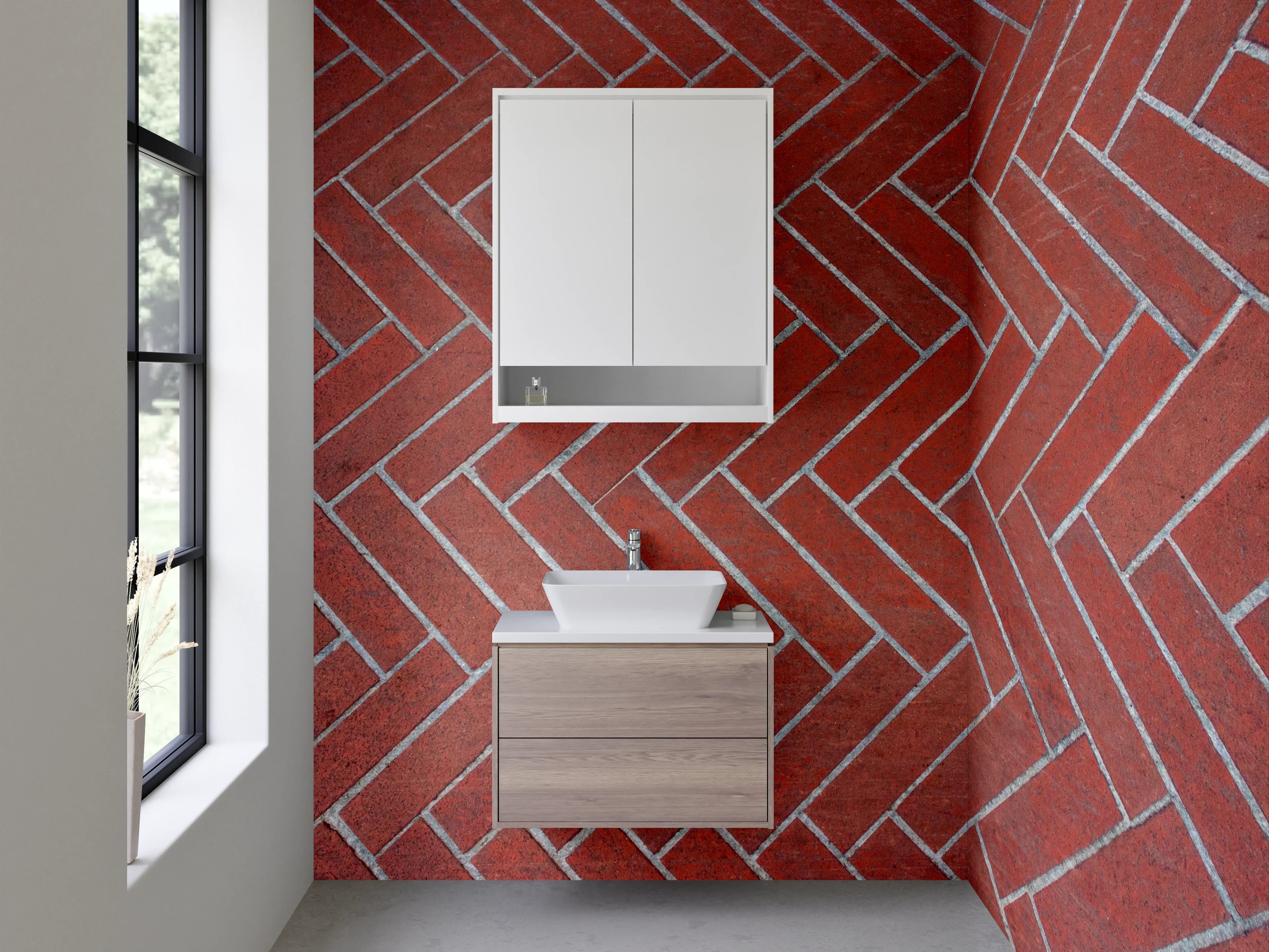 Waschbecken-Rückwand - Rote Backstein-Fliesen Herringbone Muster