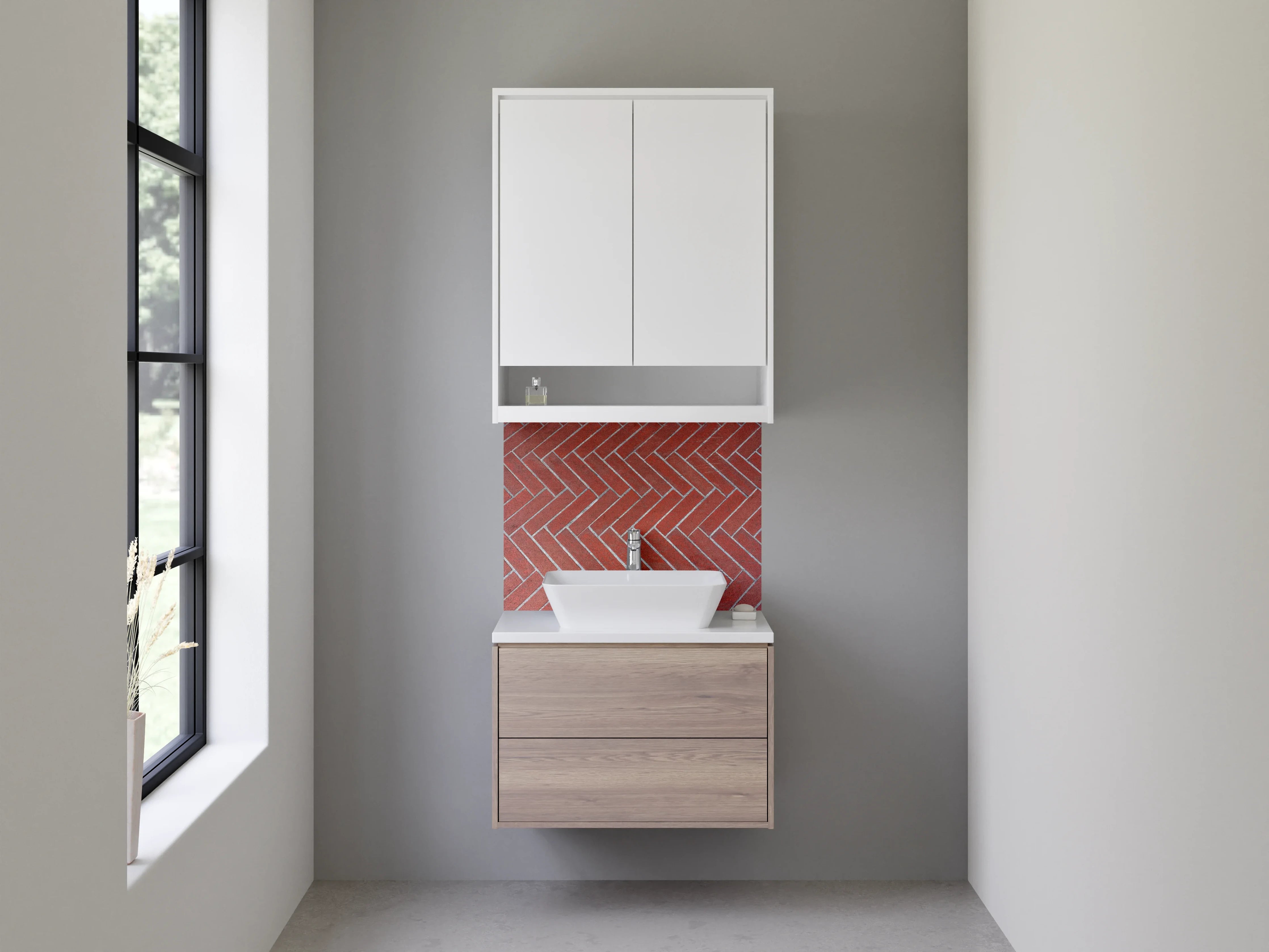 Waschbecken-Rückwand - Rote Backstein-Fliesen Herringbone Muster