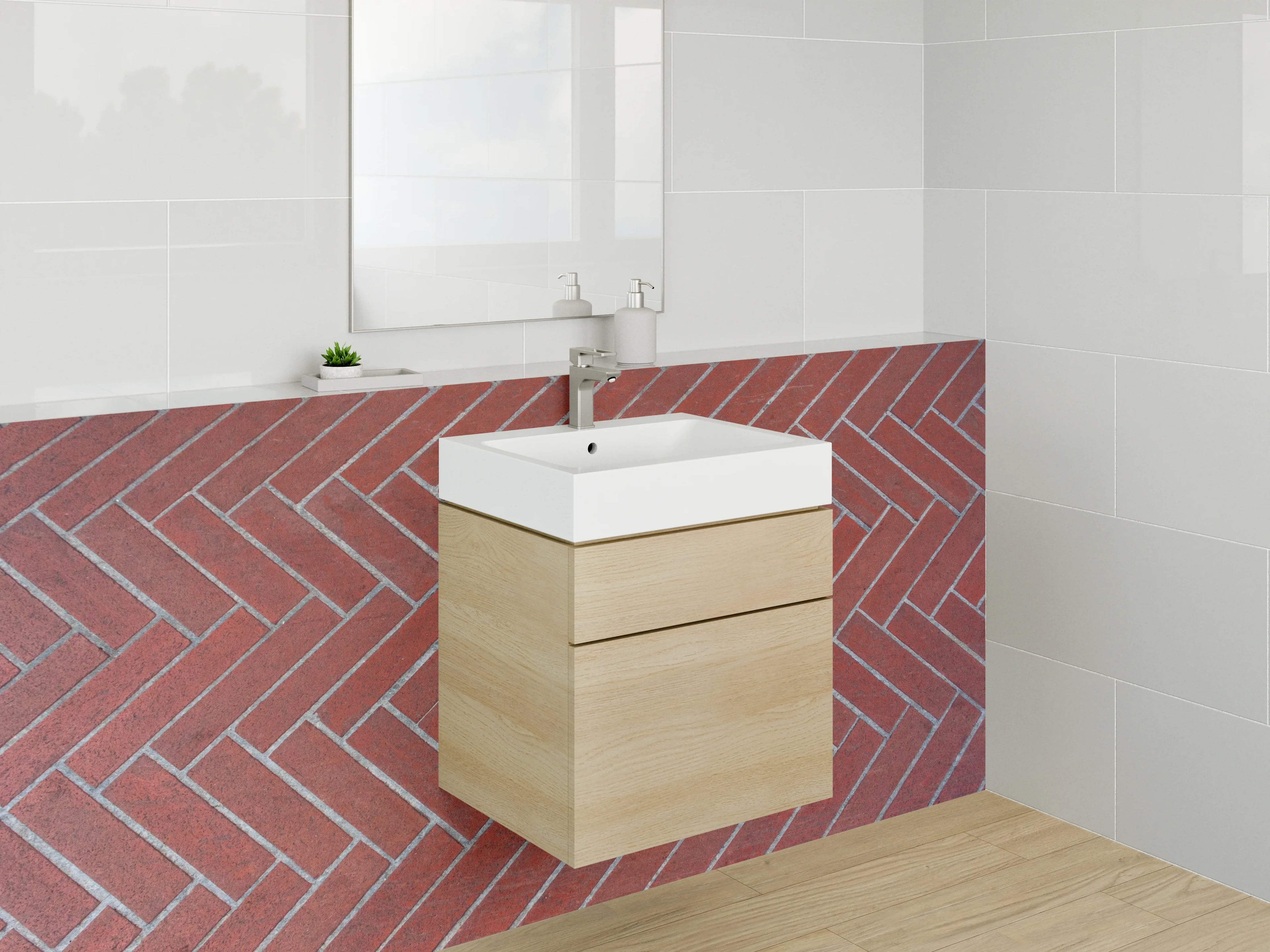 Waschbecken-Rückwand - Rote Backstein-Fliesen Herringbone Muster