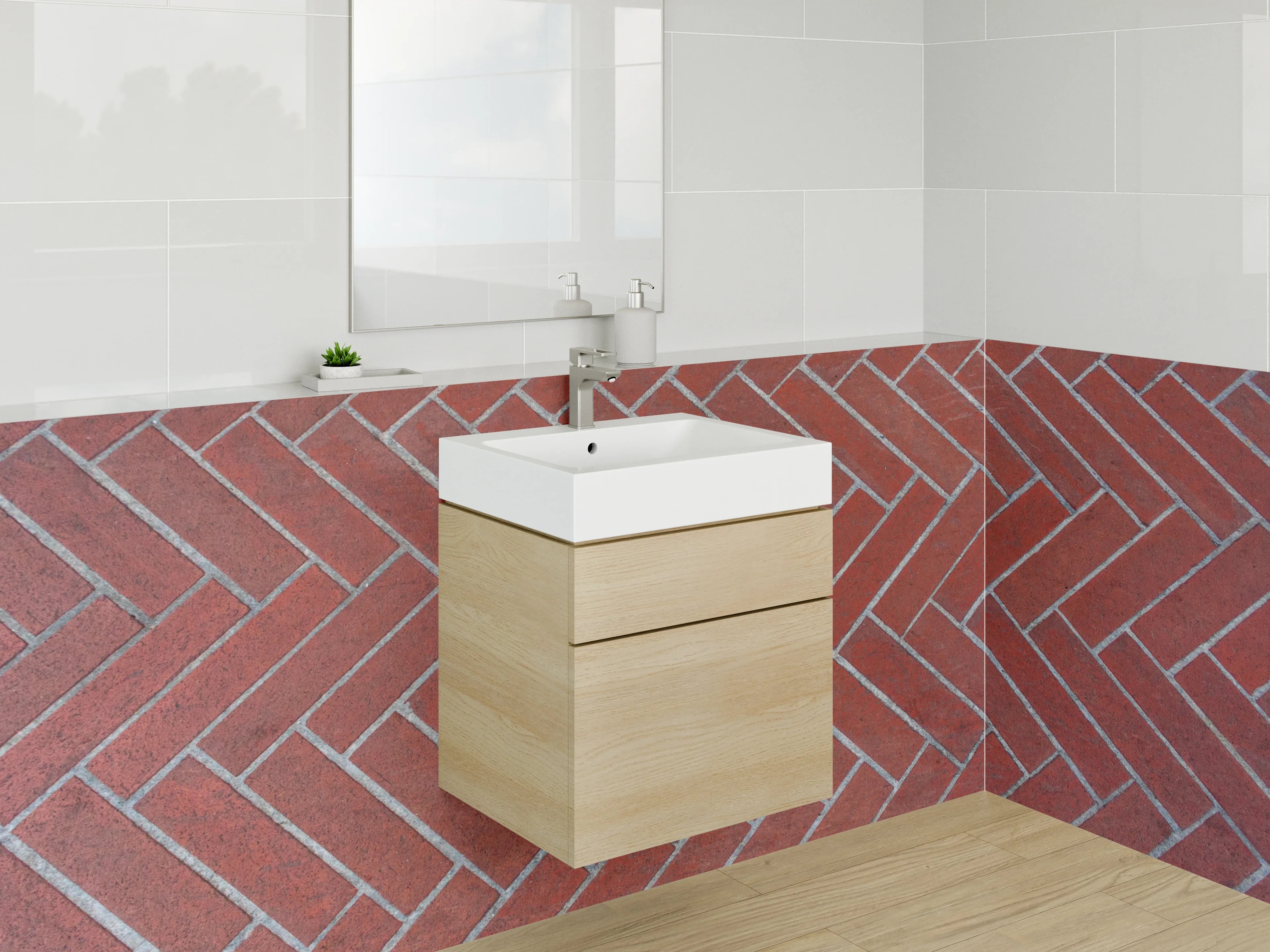 Waschbecken-Rückwand - Rote Backstein-Fliesen Herringbone Muster