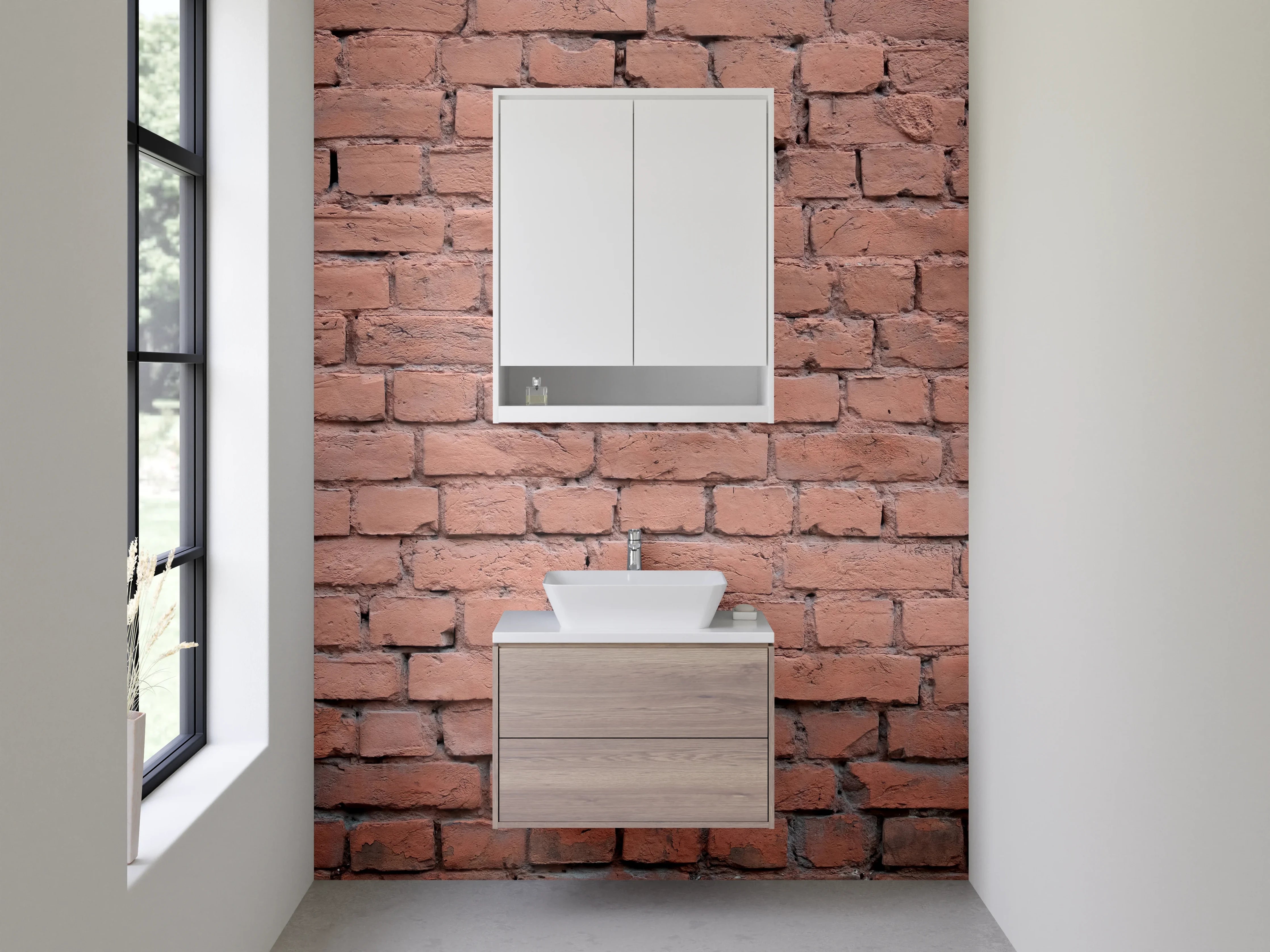 Waschbecken-Rückwand - Rote Backsteinmauer für Küchenrückwand