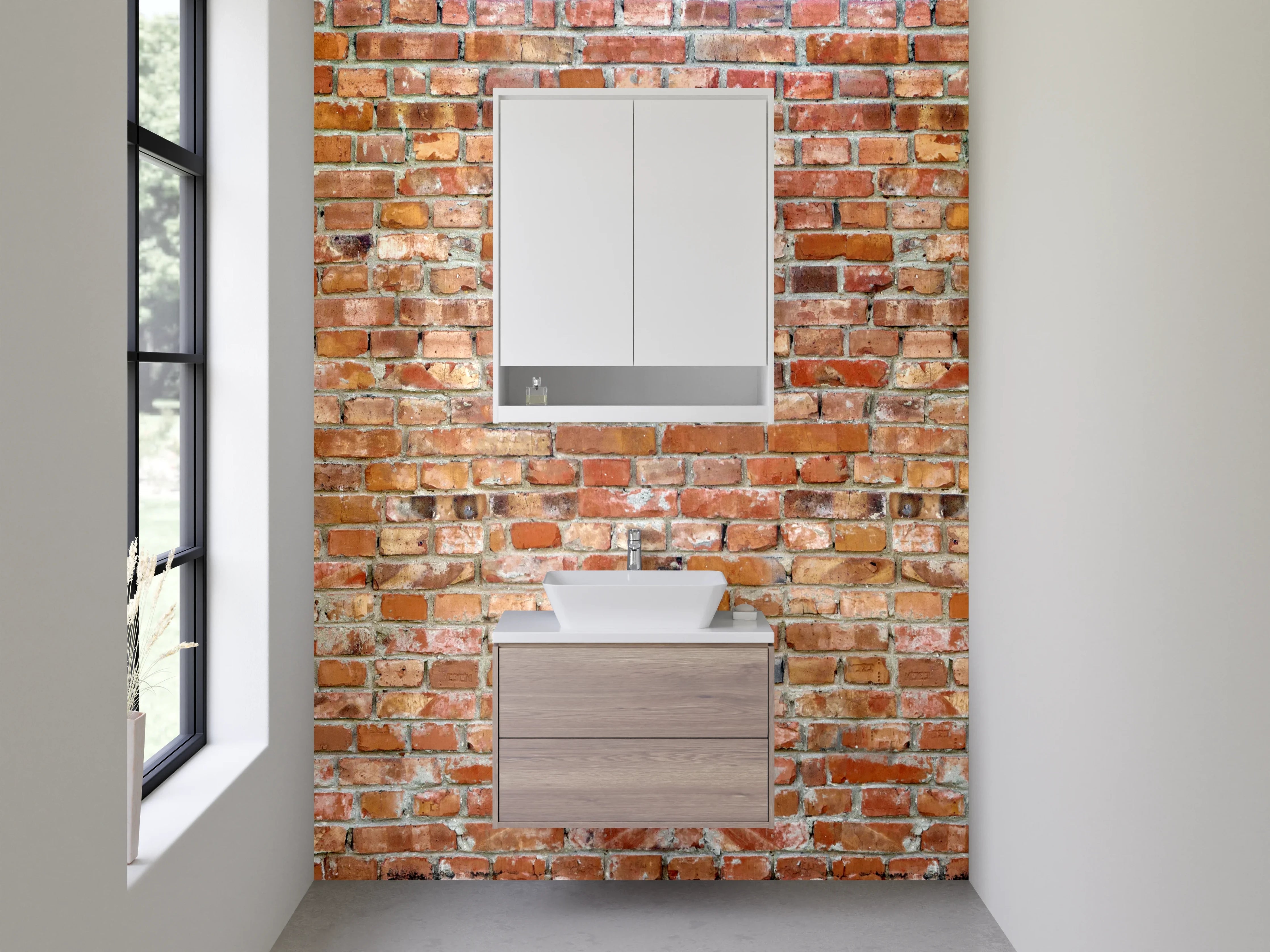 Waschbecken-Rückwand - Rote Backsteinwand Industrial Style