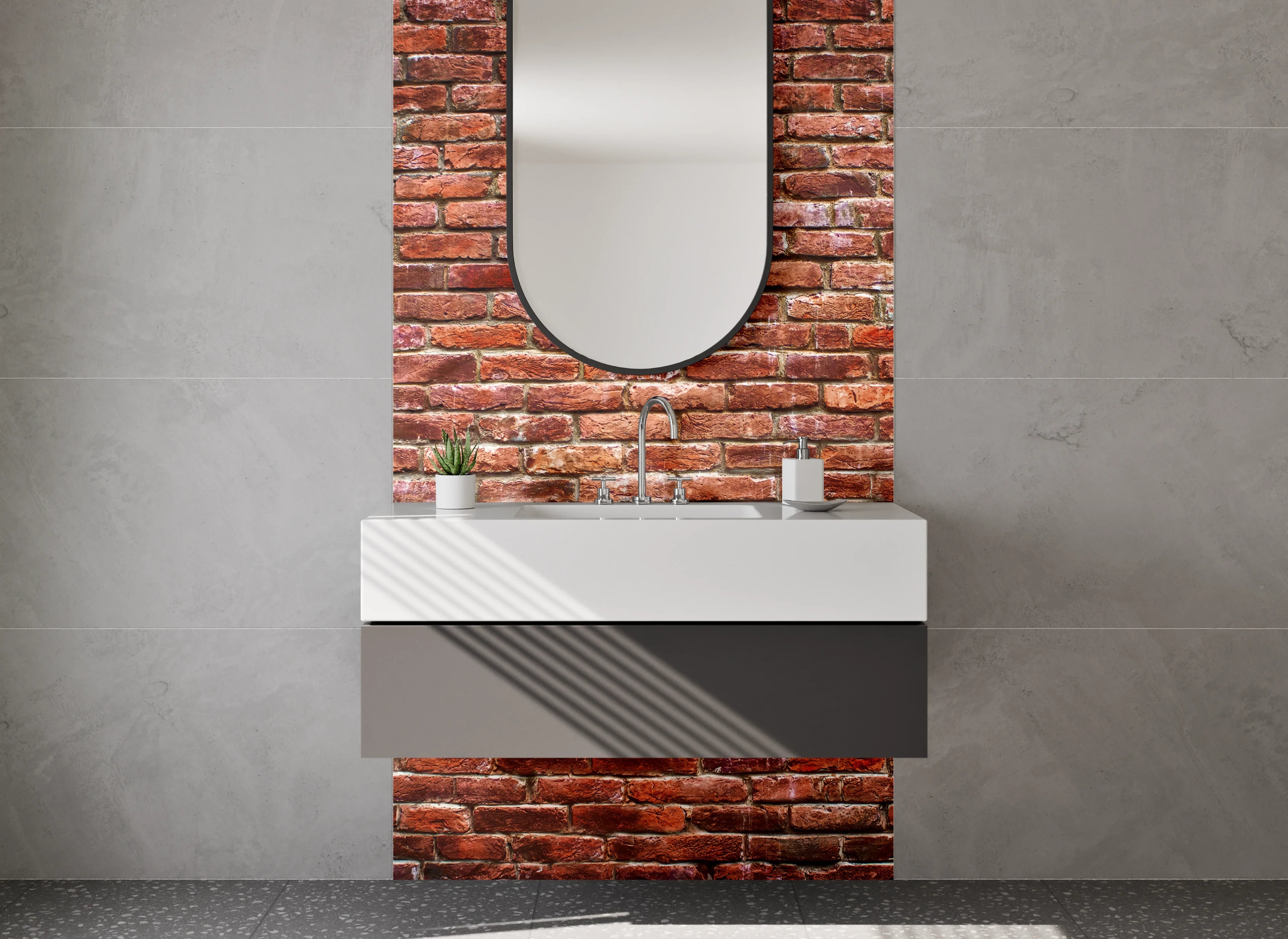 Waschbecken-Rückwand - Rote Backsteinwand Vintage-Look