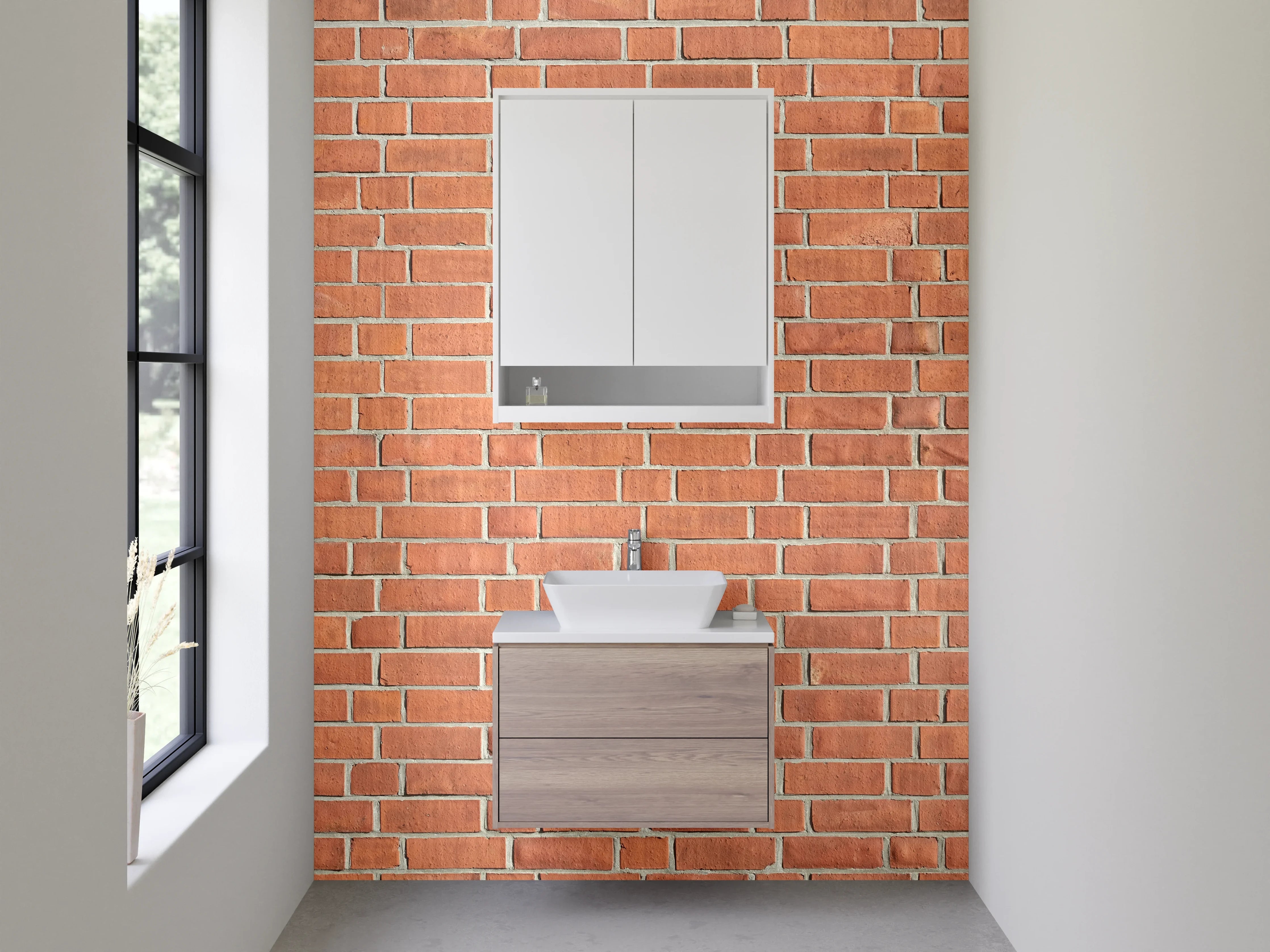 Waschbecken-Rückwand - Rote Backsteinwand – Urbanes Design