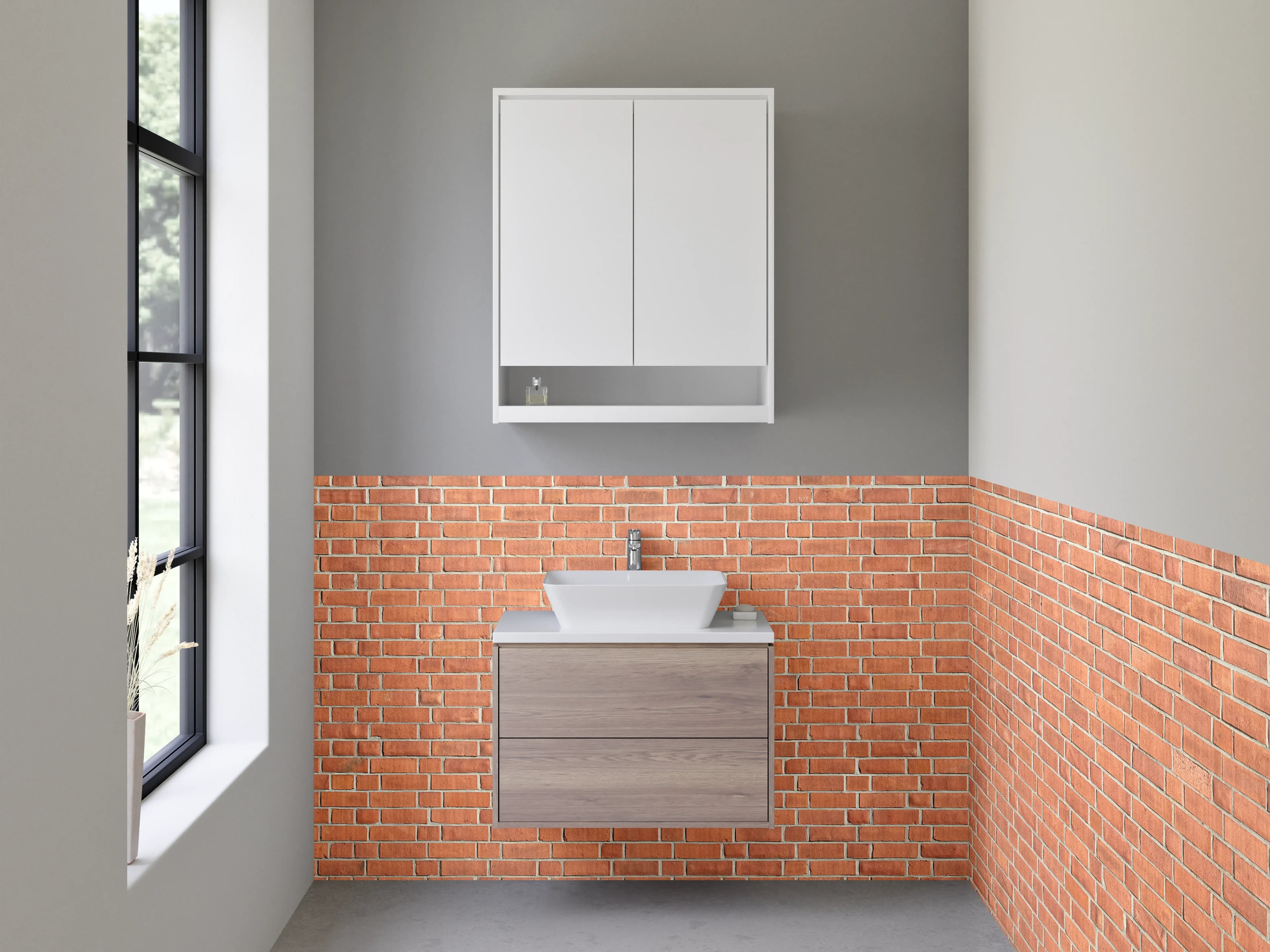 Waschbecken-Rückwand - Rote Backsteinwand – Urbanes Design