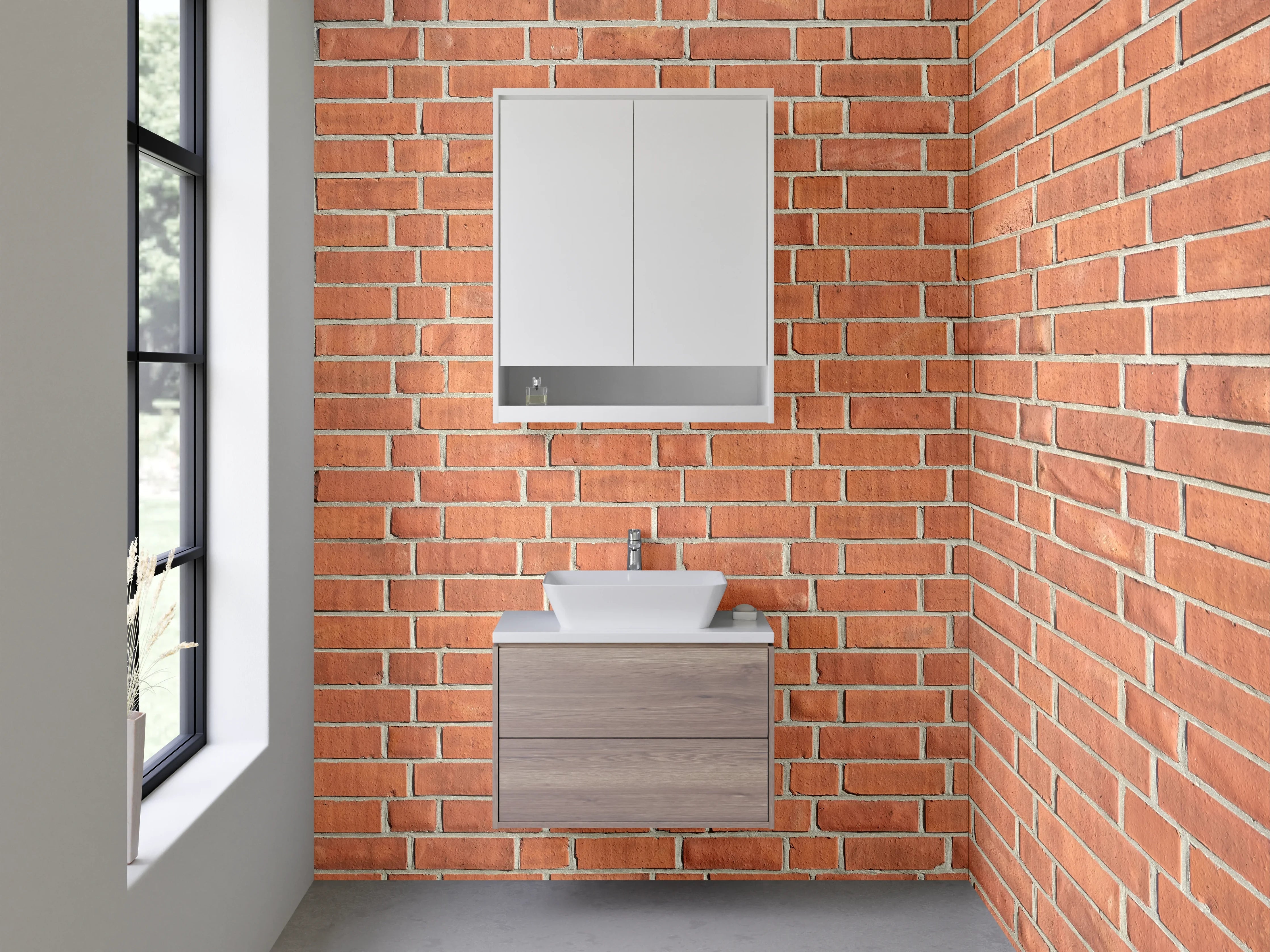 Waschbecken-Rückwand - Rote Backsteinwand – Urbanes Design