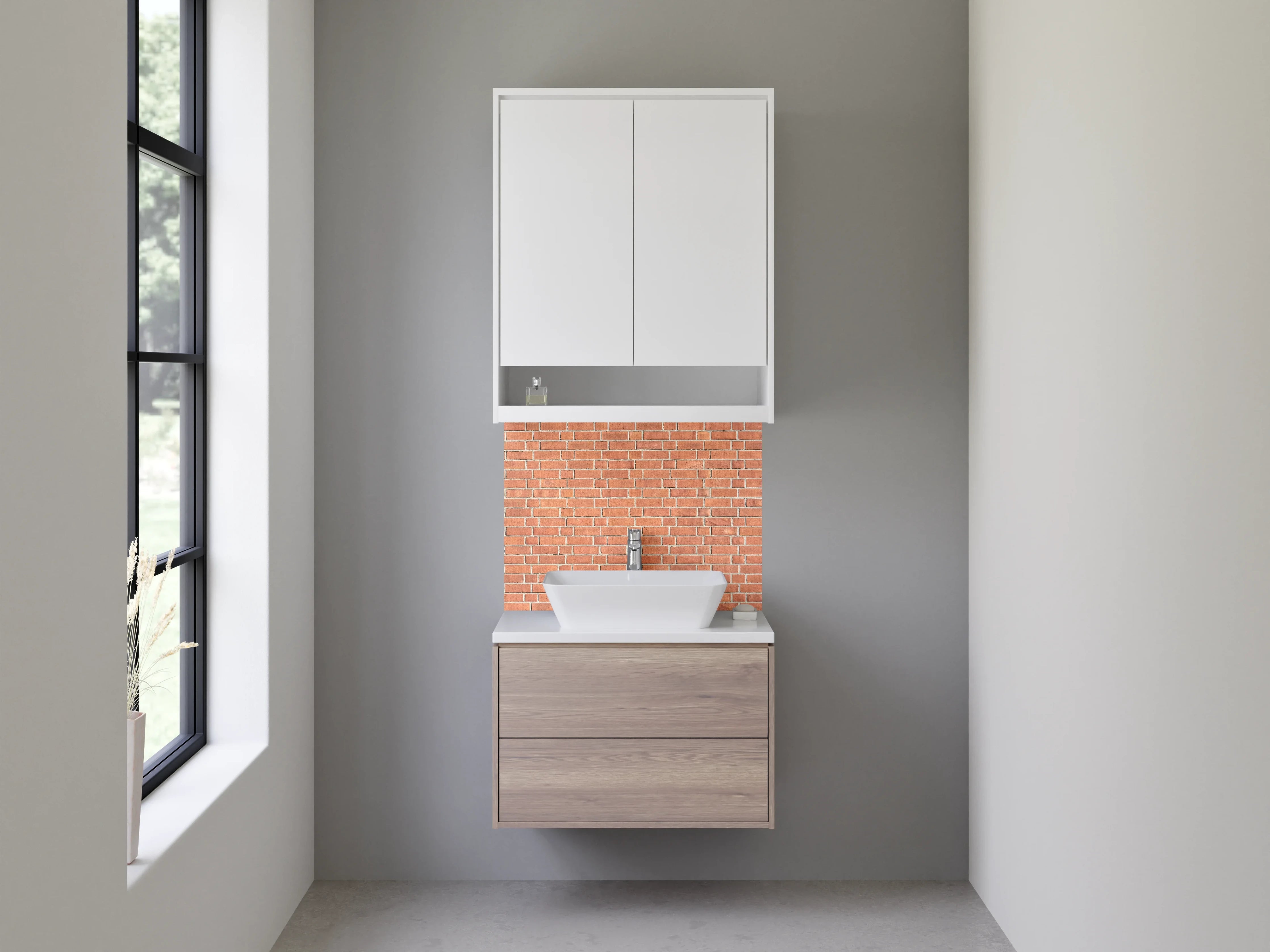 Waschbecken-Rückwand - Rote Backsteinwand – Urbanes Design