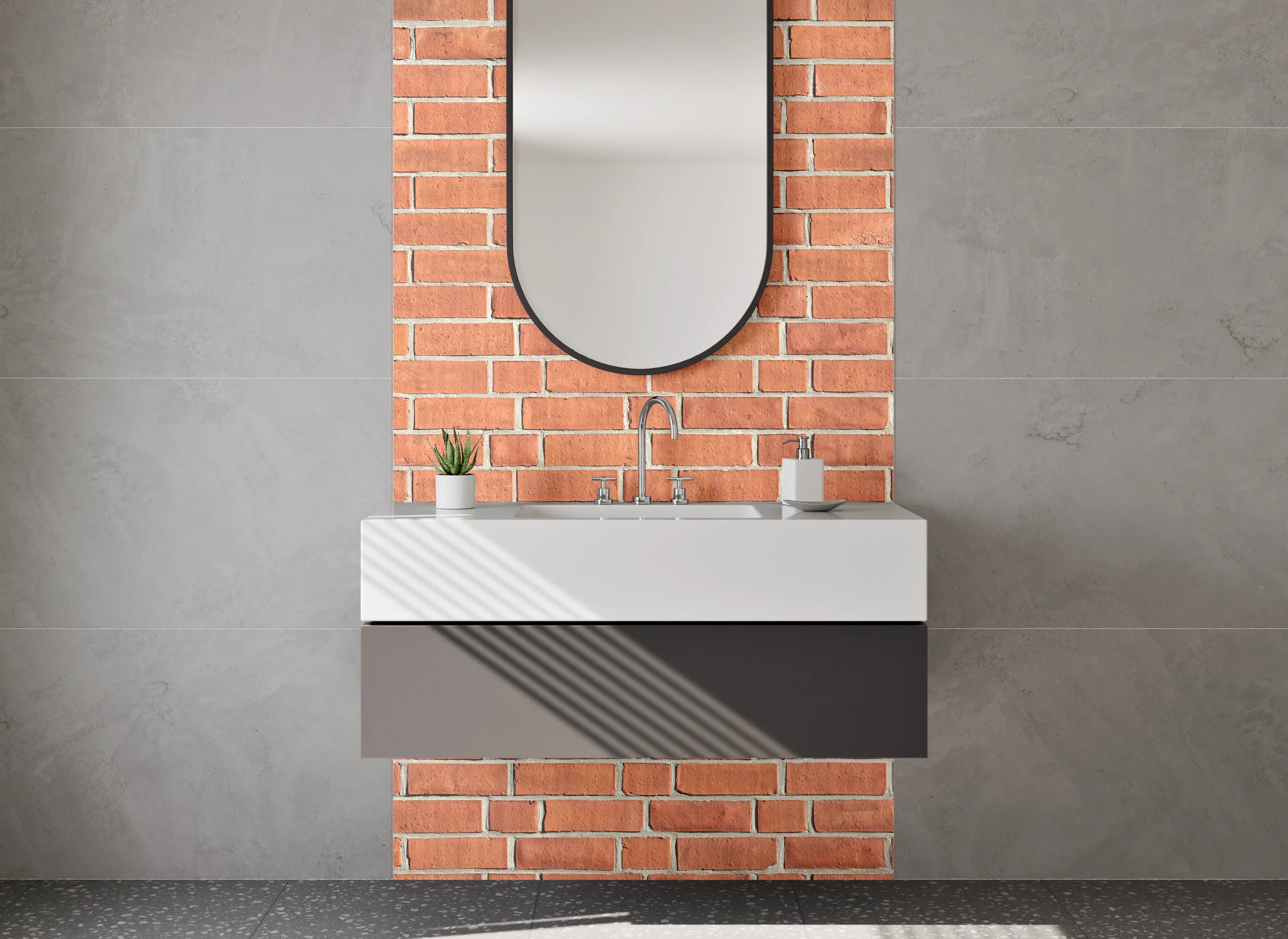 Waschbecken-Rückwand - Rote Backsteinwand – Urbanes Design