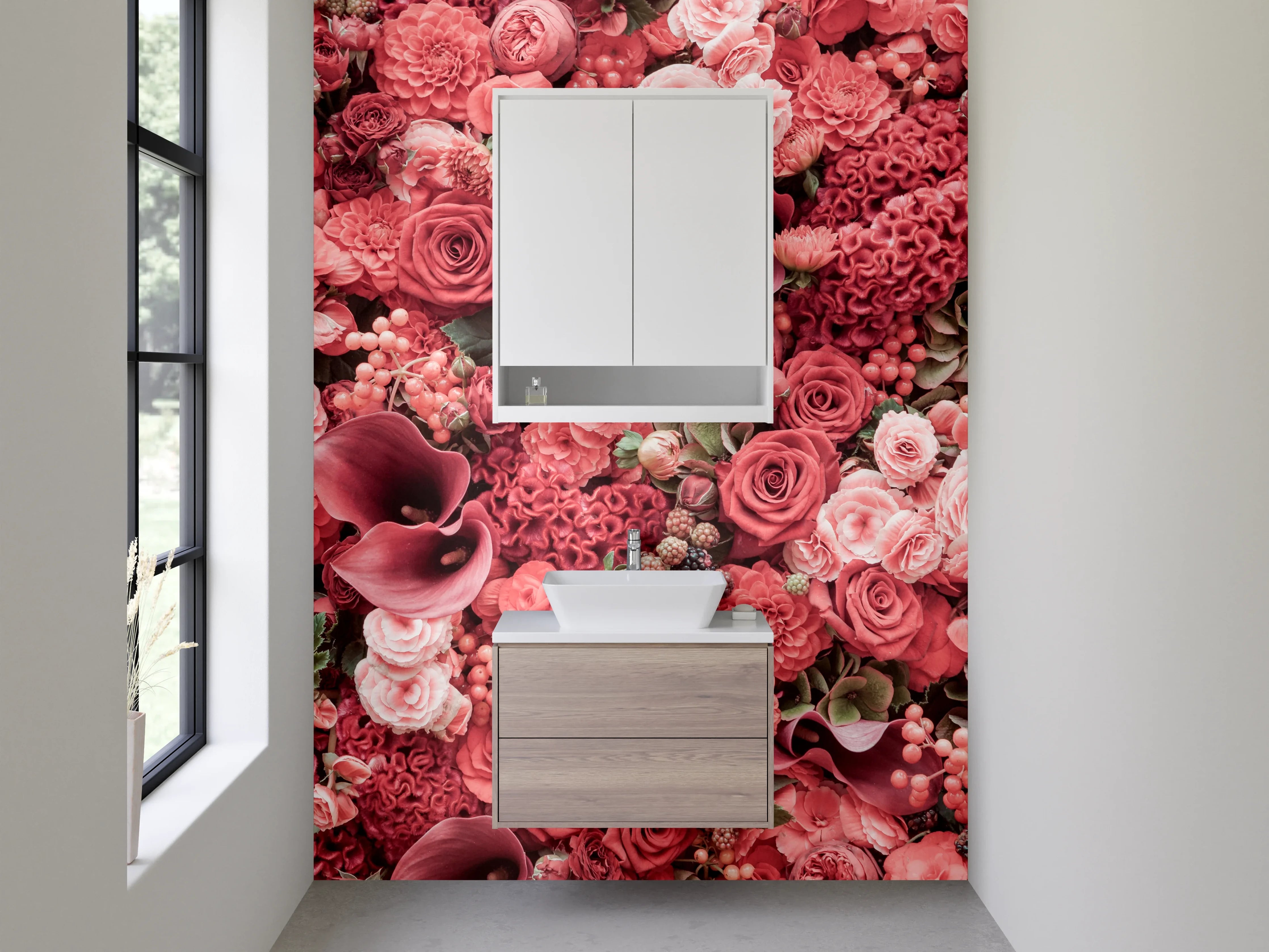 Waschbecken-Rückwand - Rote Blumen Collage Fotodruck