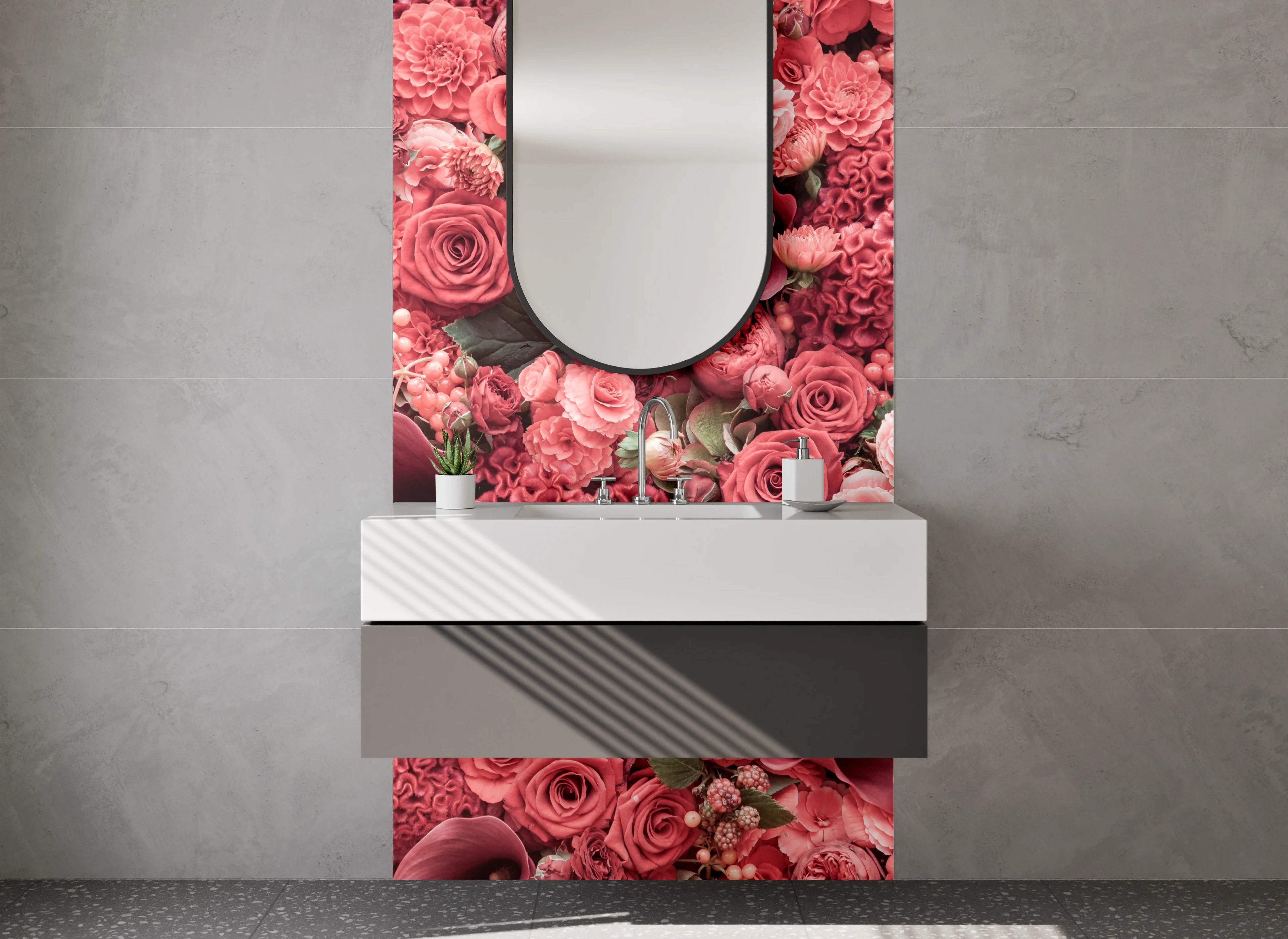 Waschbecken-Rückwand - Rote Blumen Collage Fotodruck