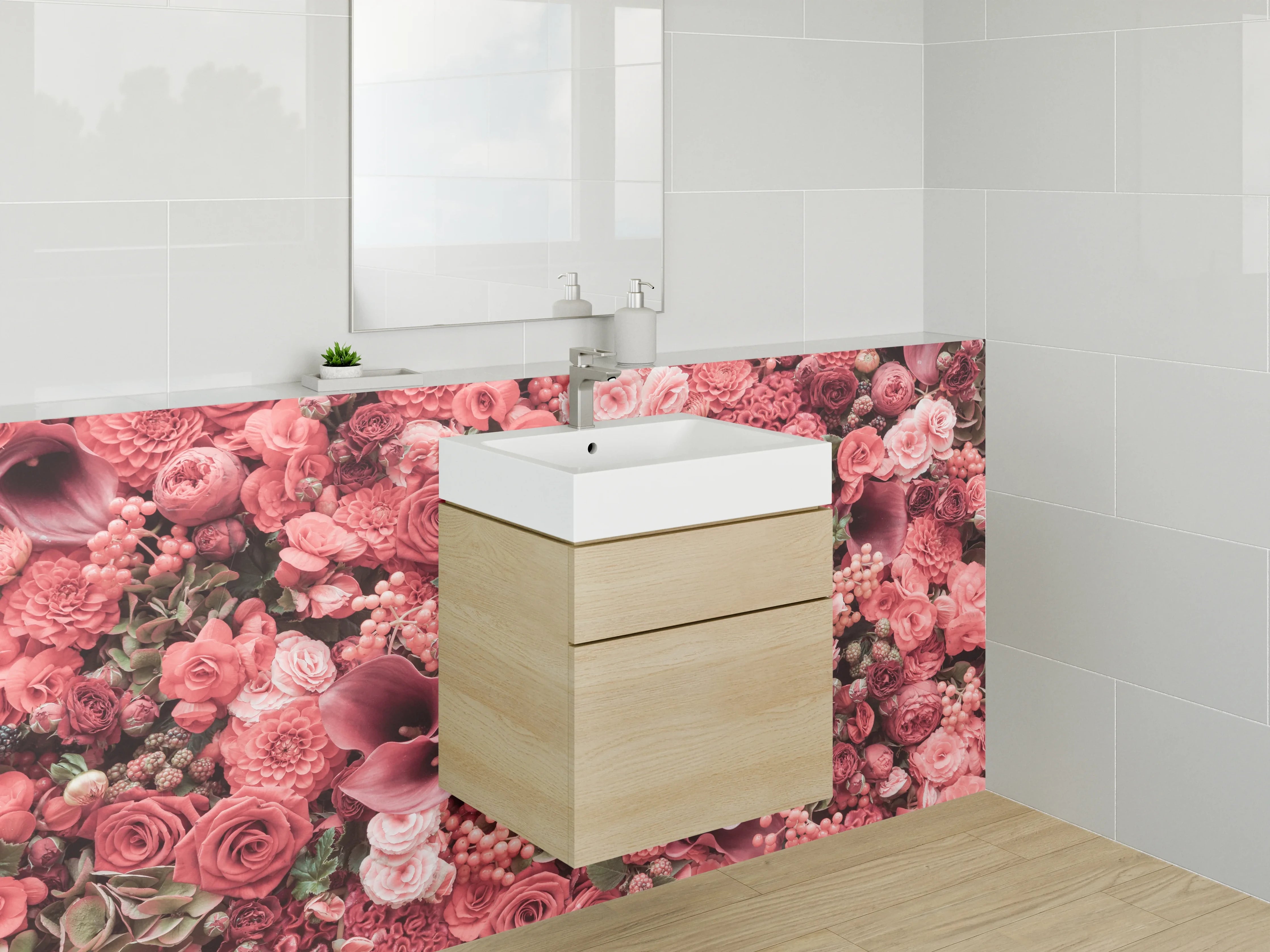 Waschbecken-Rückwand - Rote Blumen Collage Fotodruck