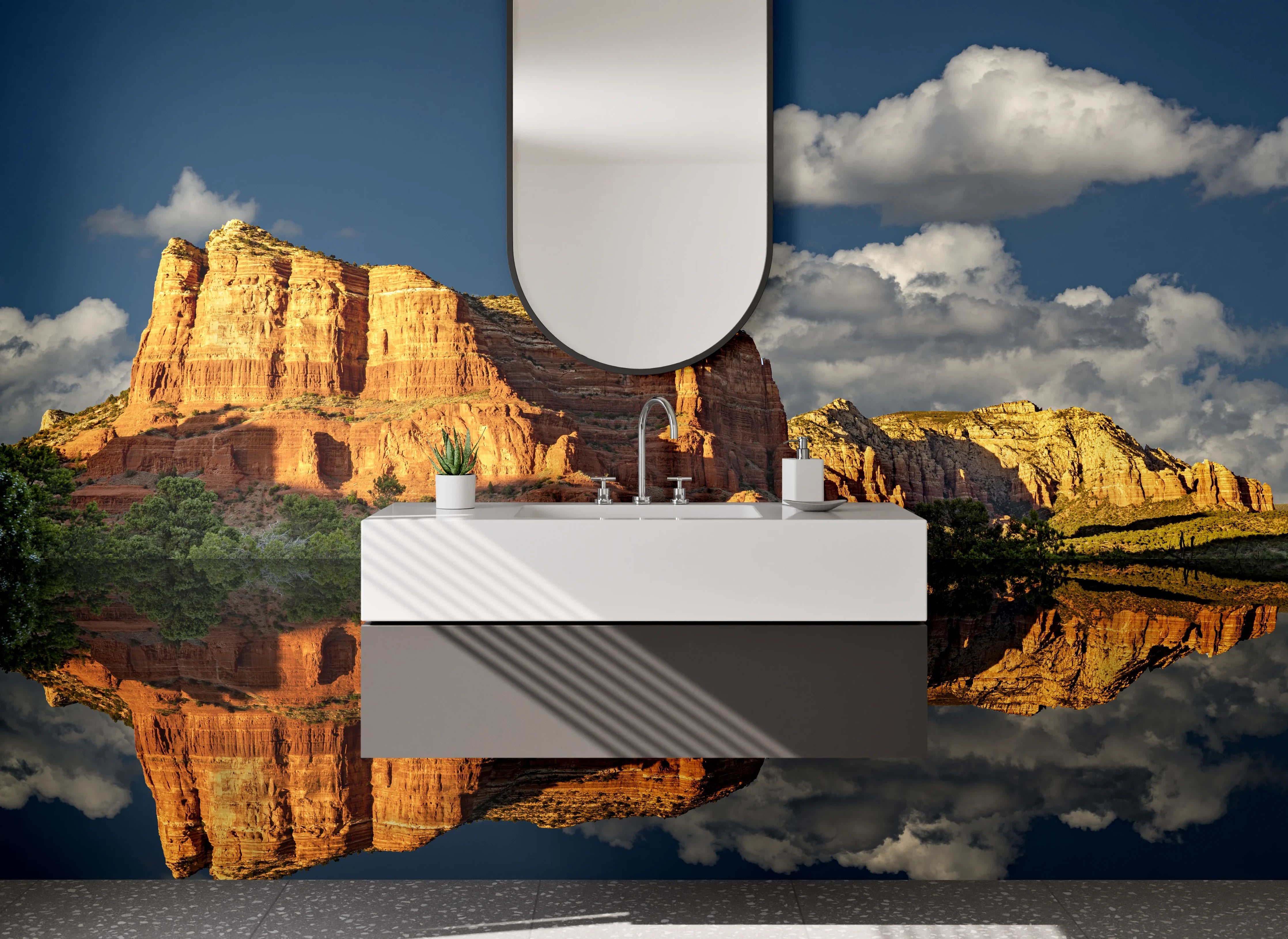 Waschbecken-Rückwand - Rote Felsen am See Panorama