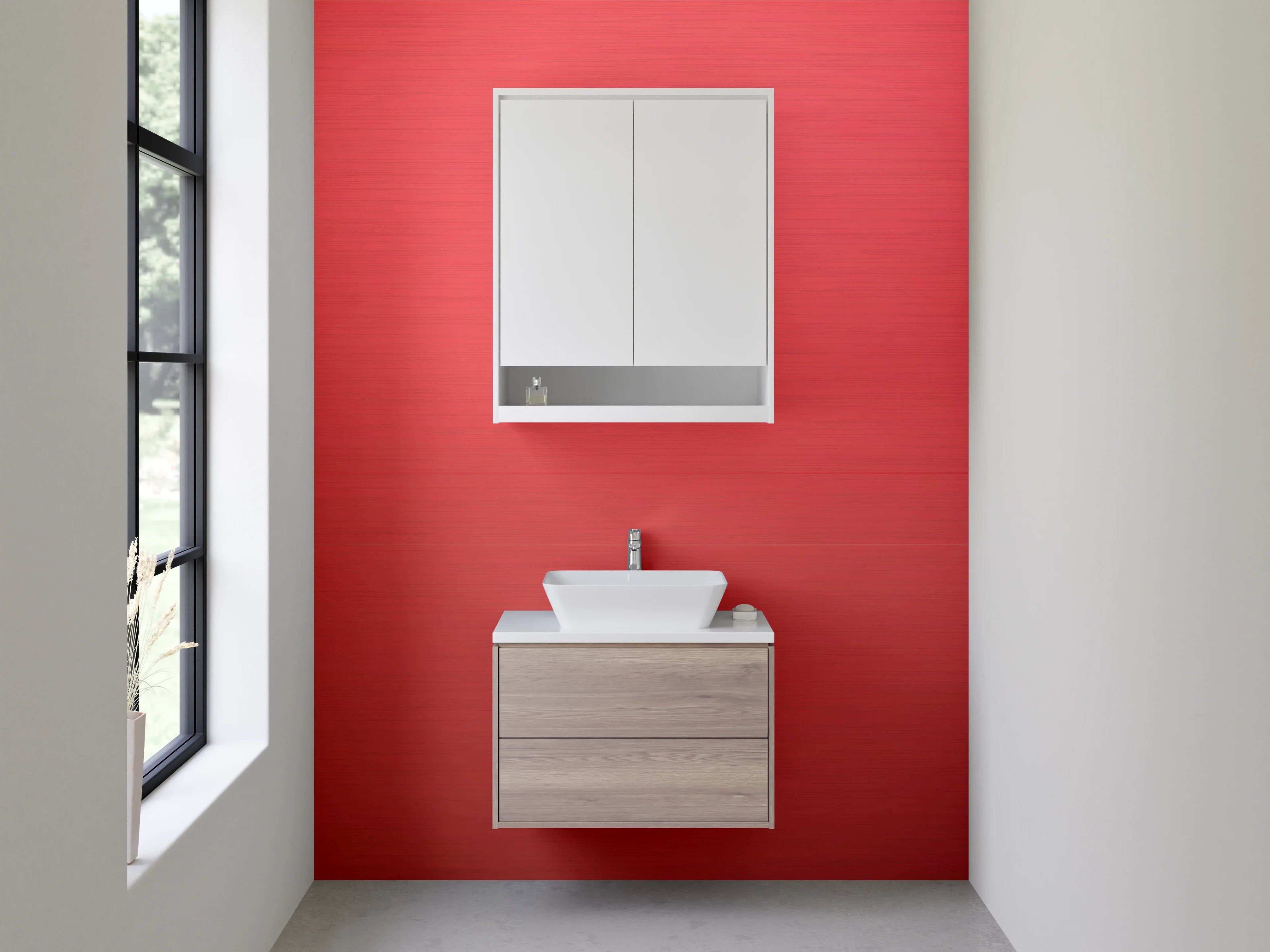 Waschbecken-Rückwand - Rote Metallic-Oberfläche mit Struktur