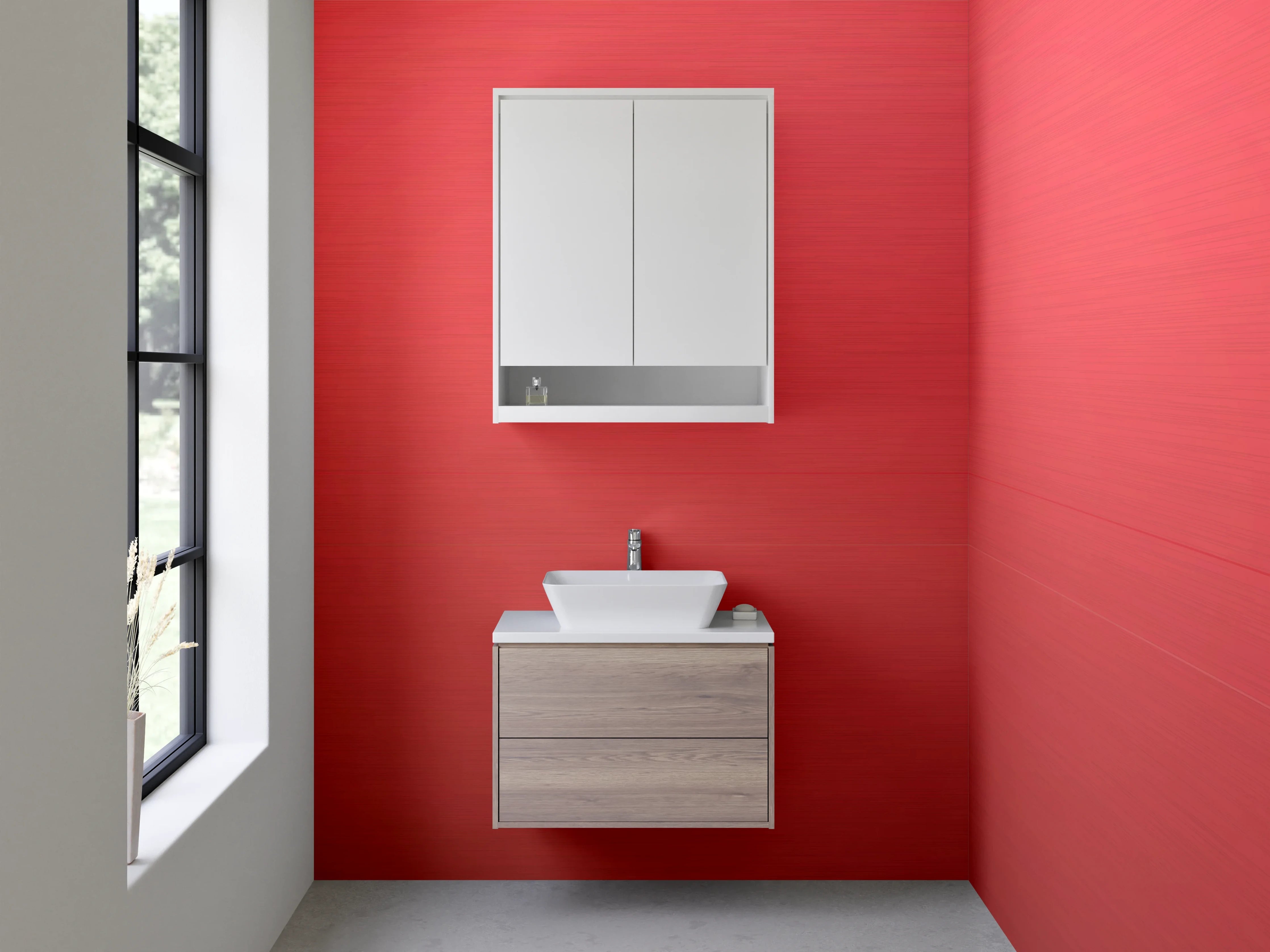 Waschbecken-Rückwand - Rote Metallic-Oberfläche mit Struktur