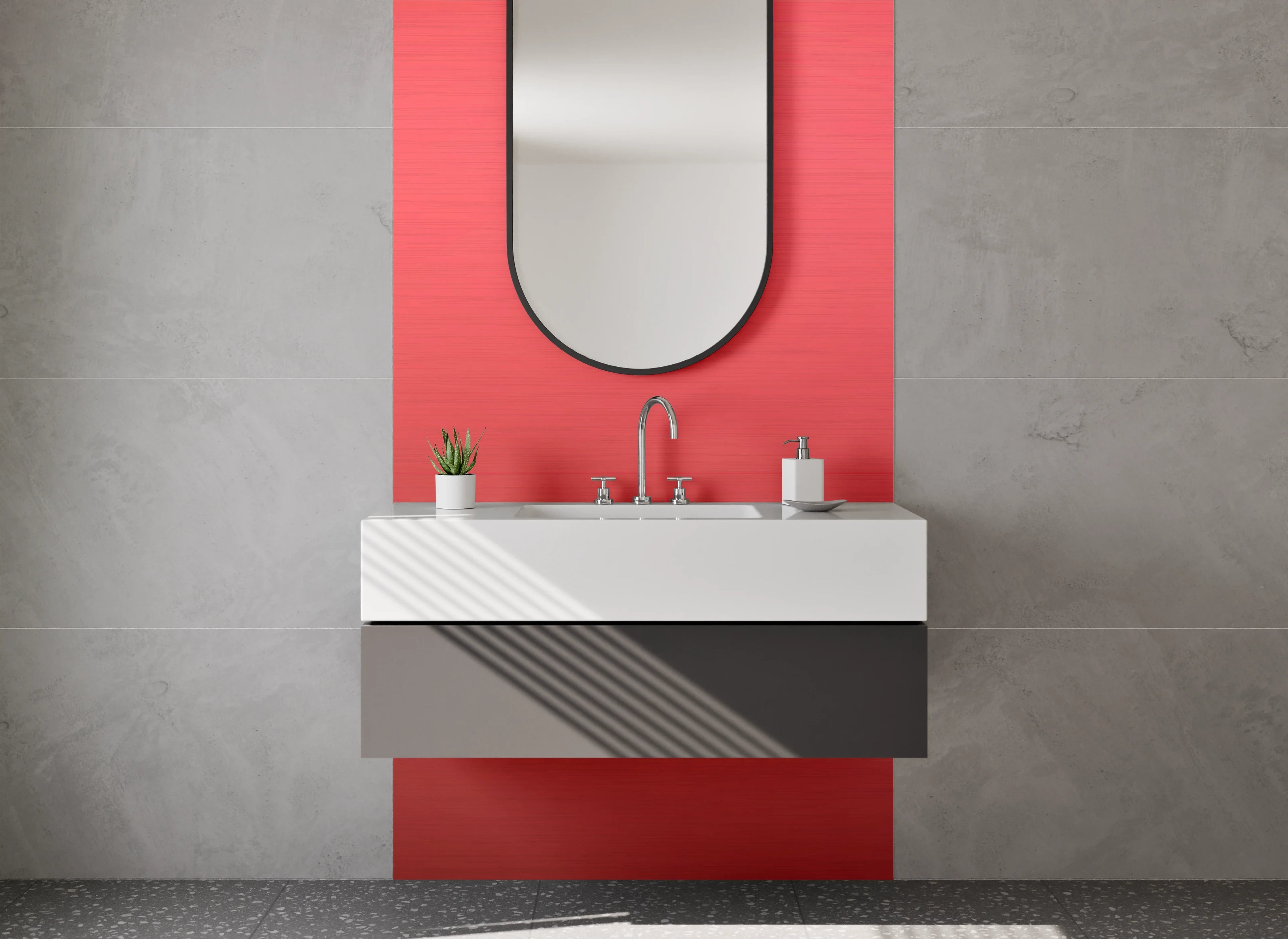 Waschbecken-Rückwand - Rote Metallic-Oberfläche mit Struktur