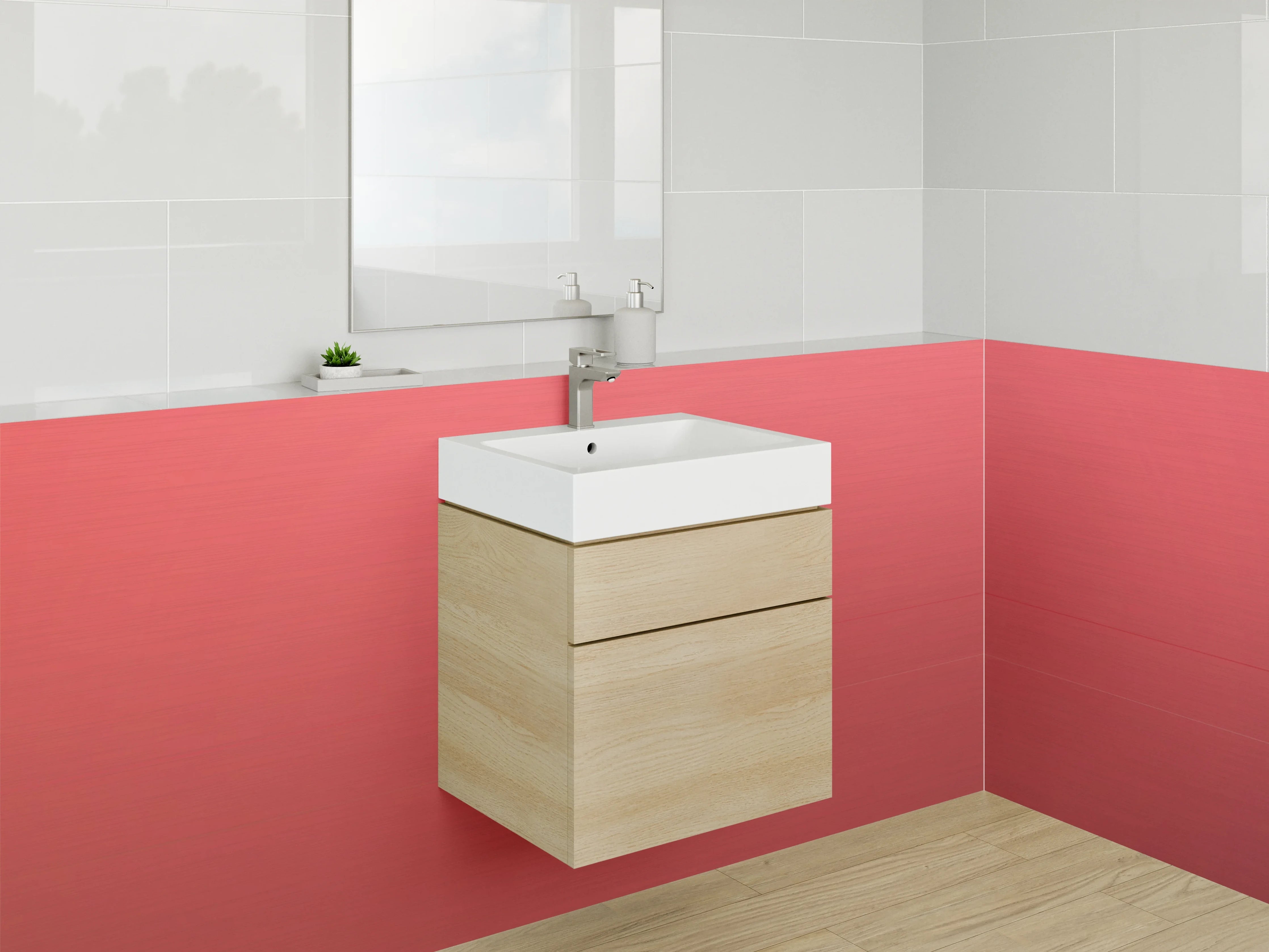 Waschbecken-Rückwand - Rote Metallic-Oberfläche mit Struktur