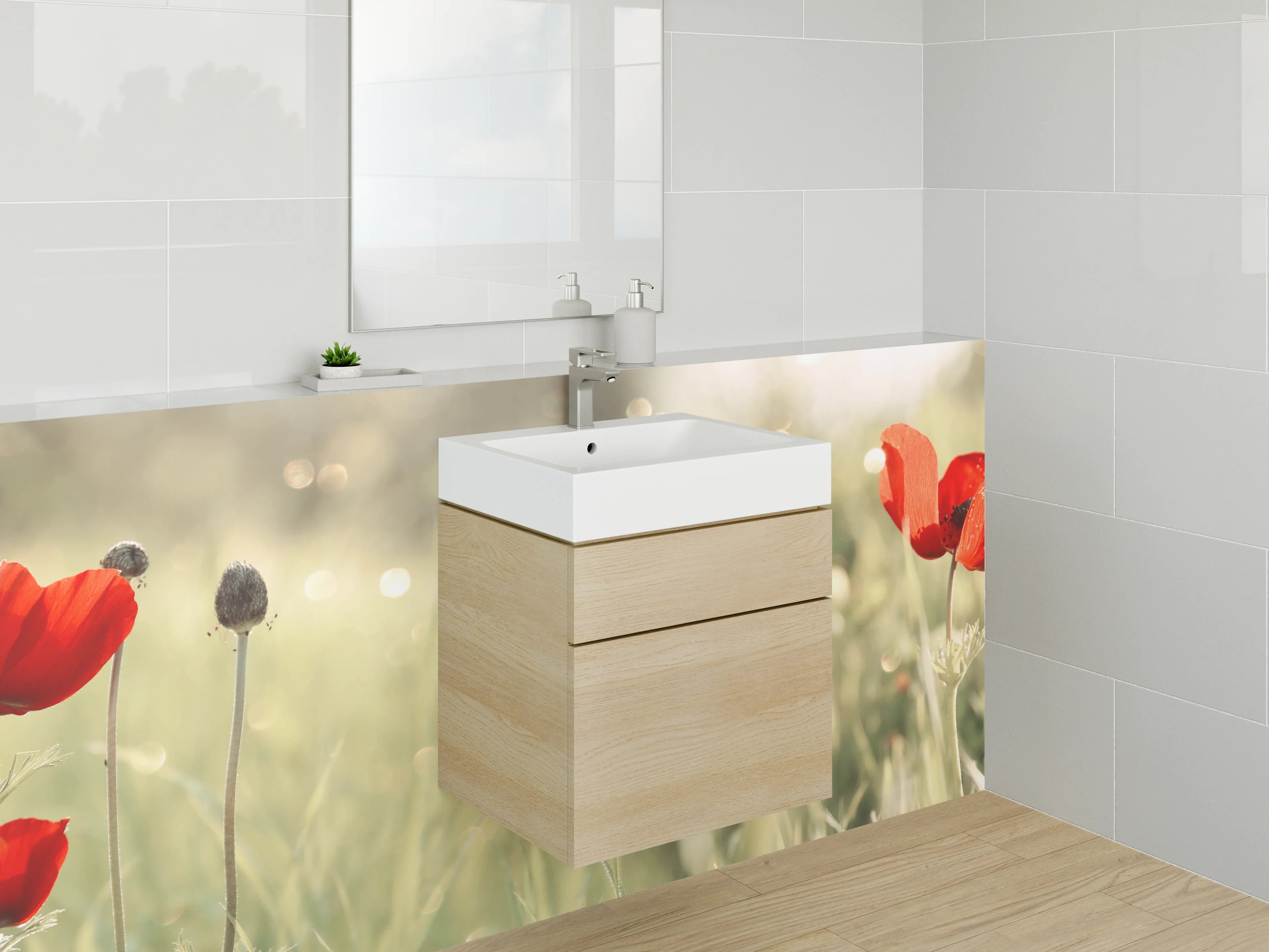 Waschbecken-Rückwand - Rote Mohnblumen im Frühlingsfeld