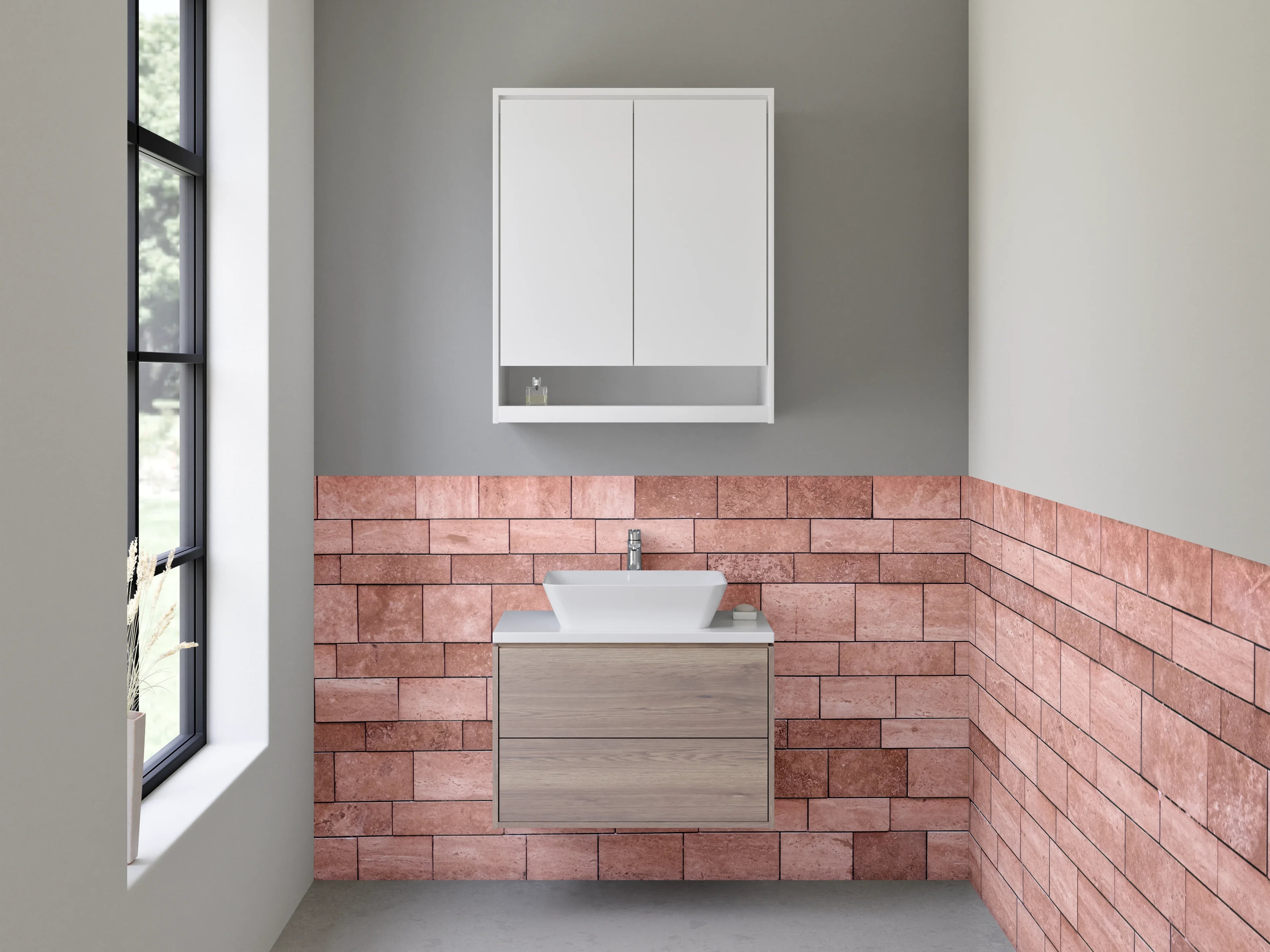 Waschbecken-Rückwand - Rote Sandstein Mosaik Struktur