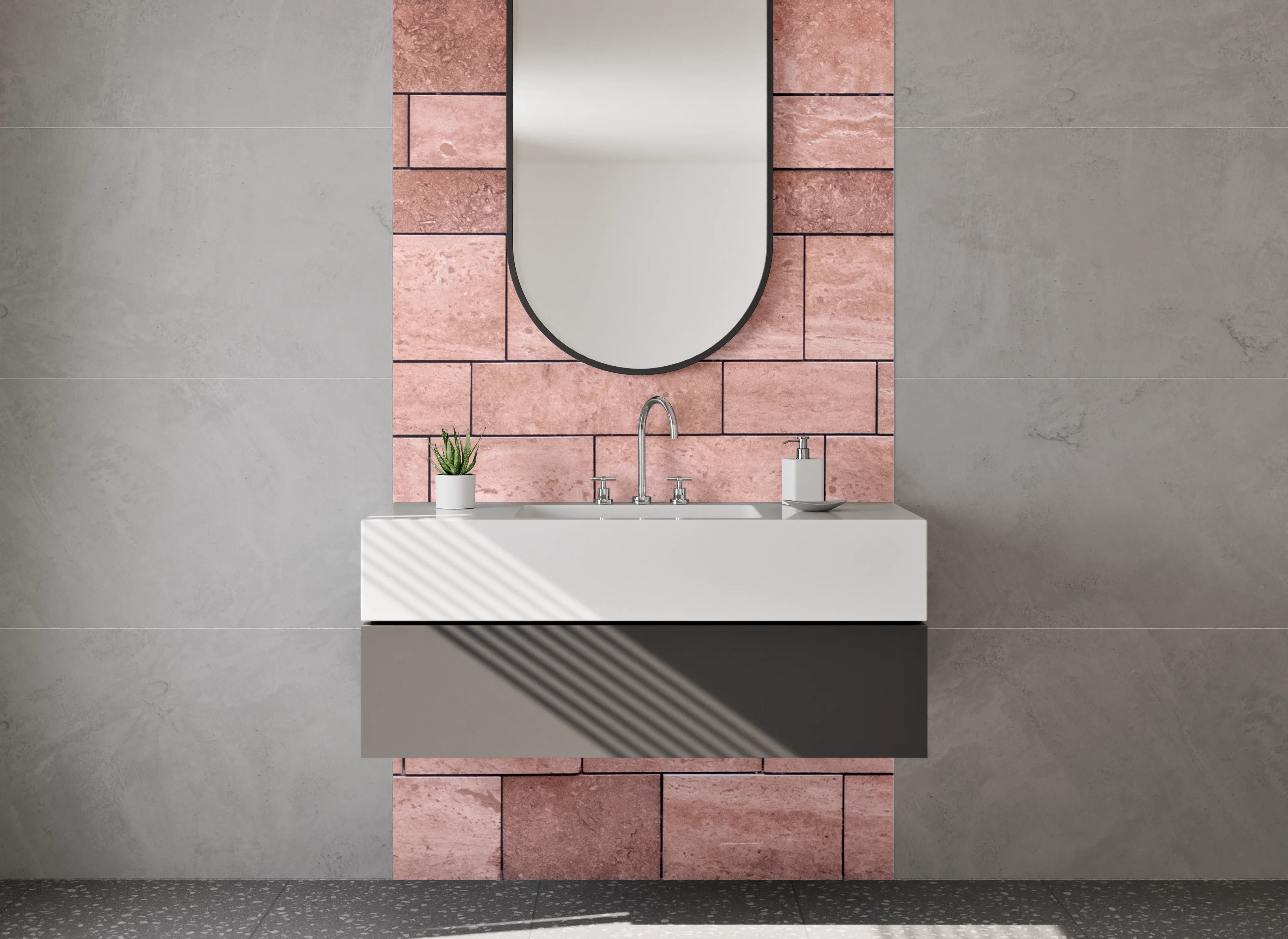 Waschbecken-Rückwand - Rote Sandstein Mosaik Struktur