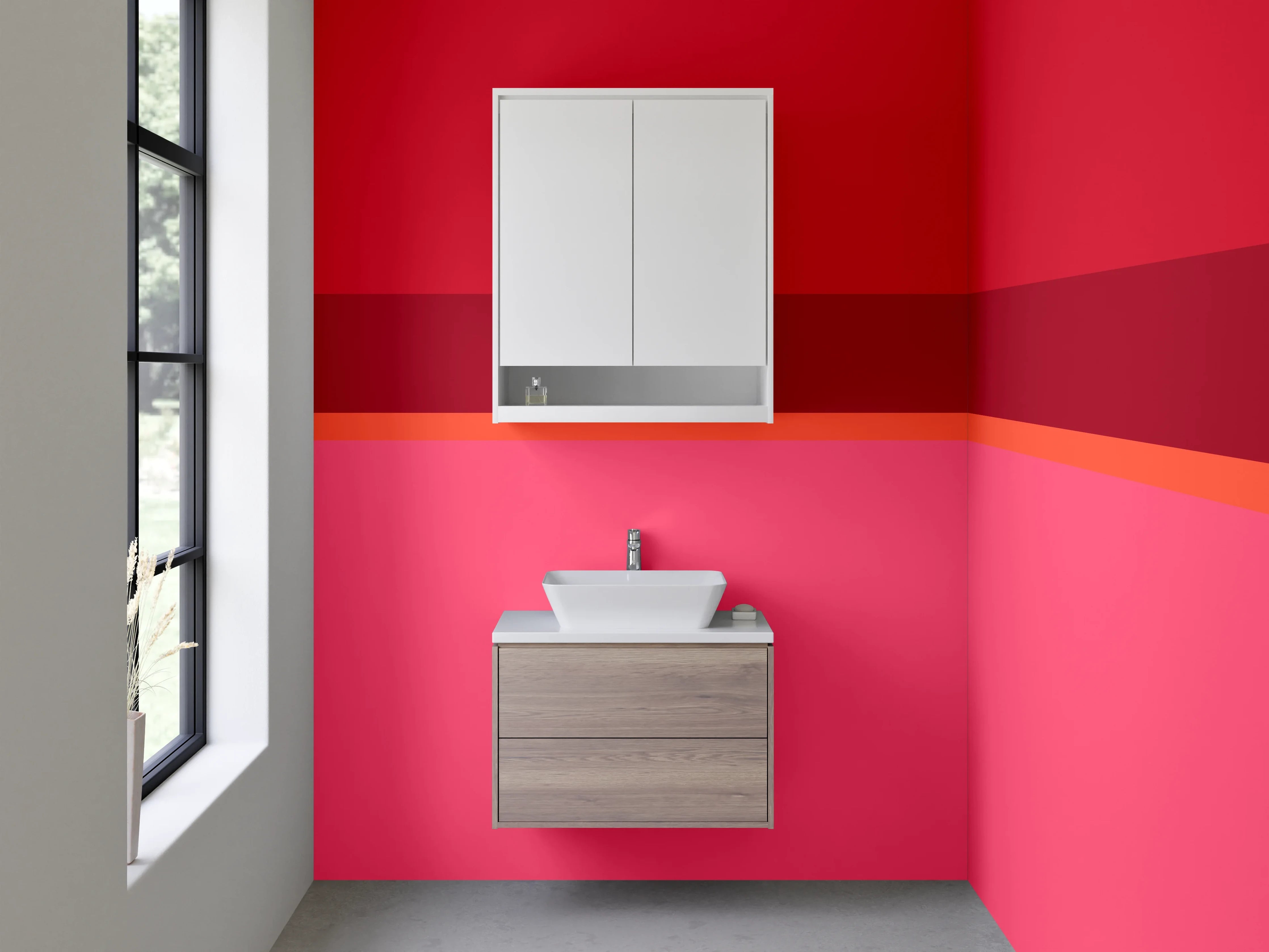 Waschbecken-Rückwand - Rote und Pinke Farbflächen
