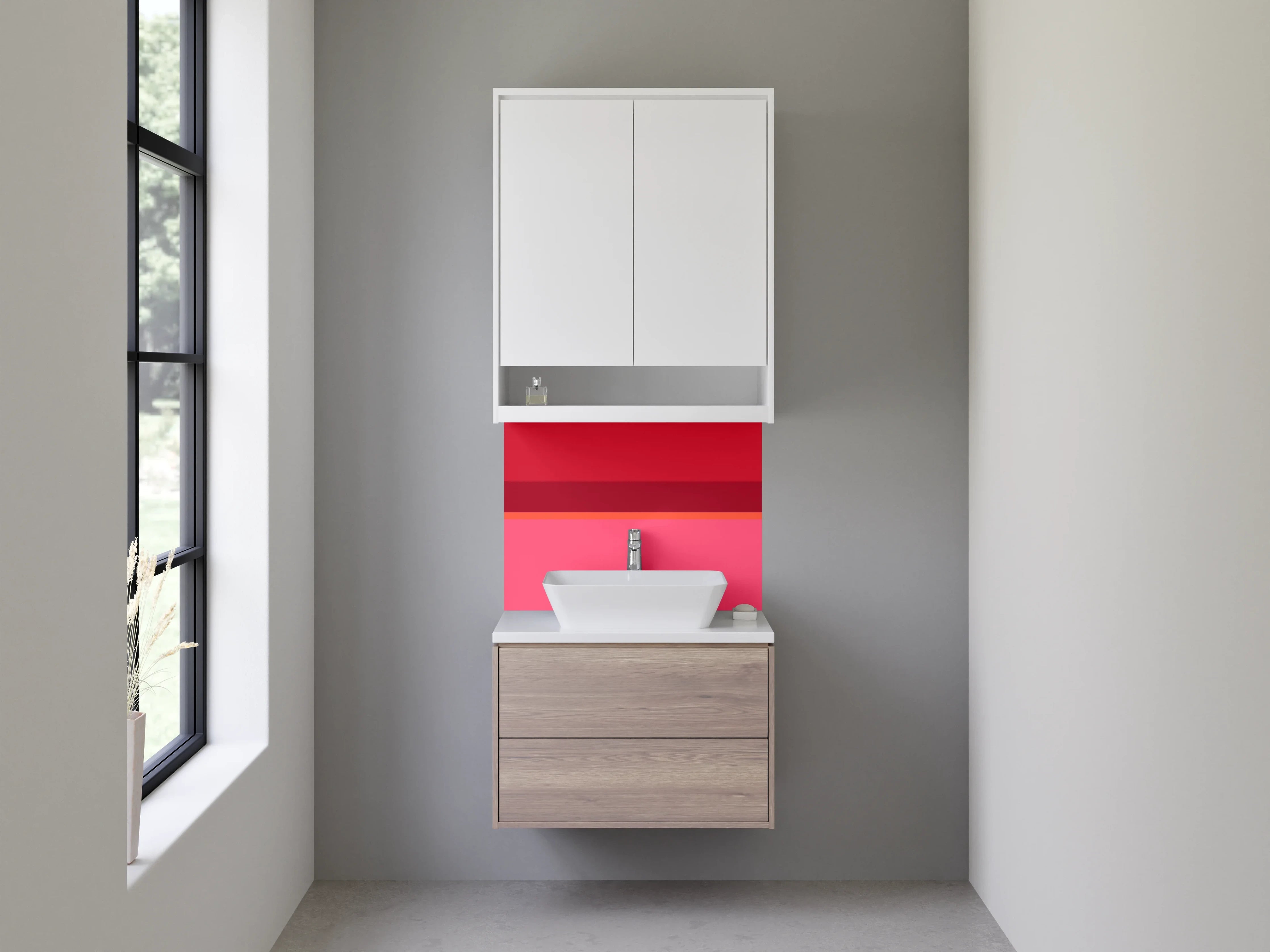 Waschbecken-Rückwand - Rote und Pinke Farbflächen