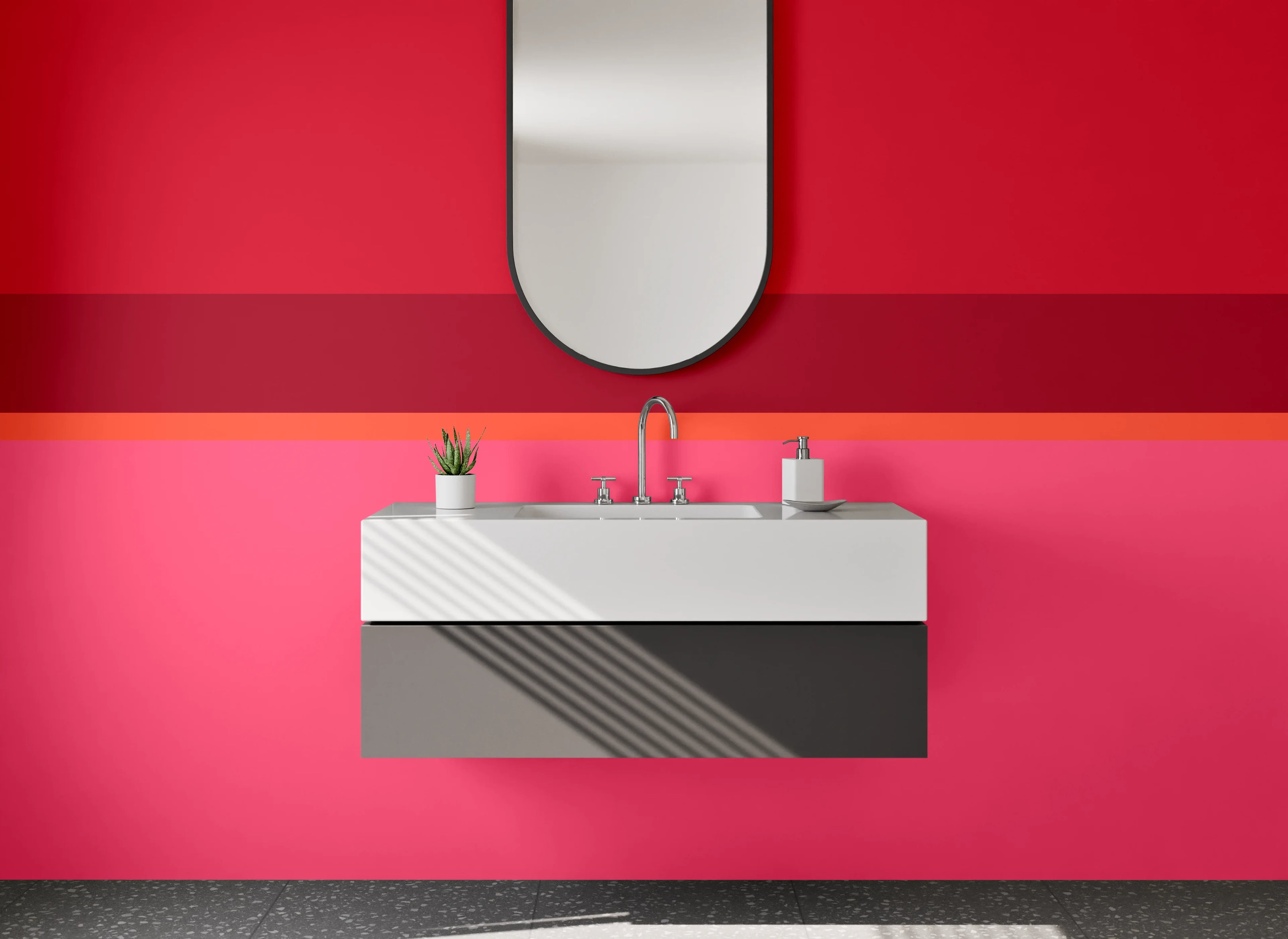 Waschbecken-Rückwand - Rote und Pinke Farbflächen