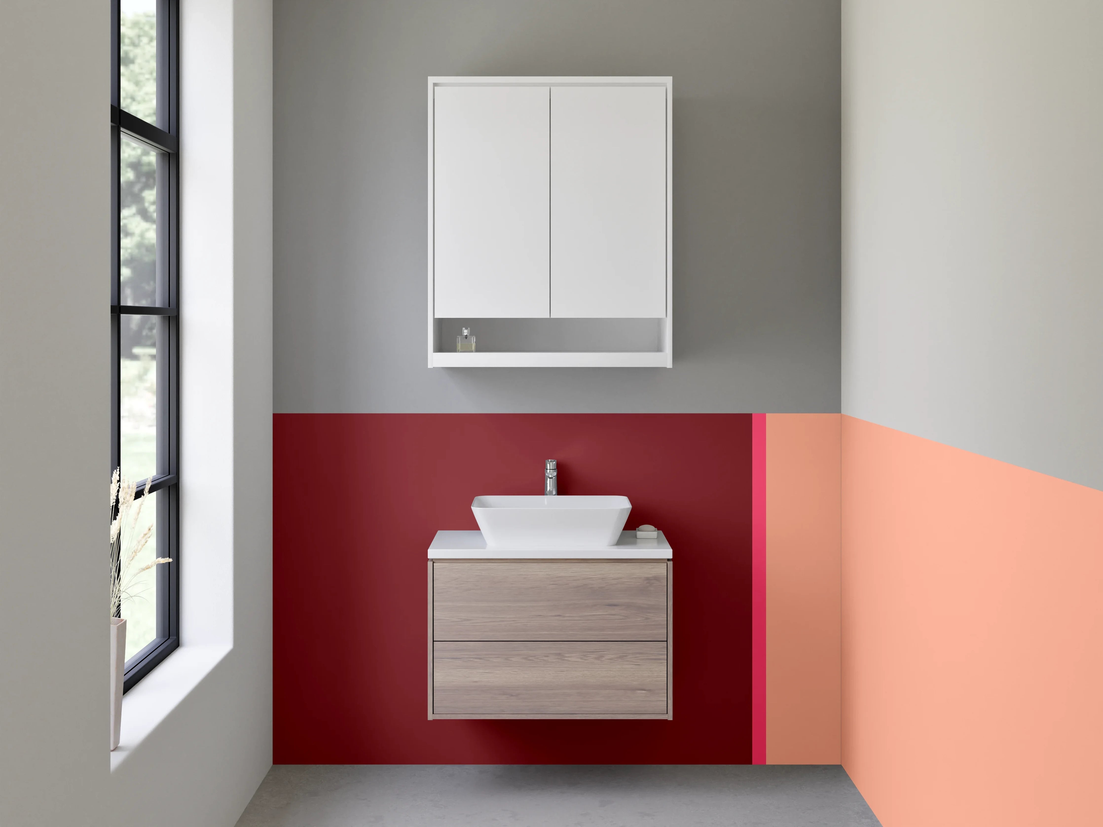 Waschbecken-Rückwand - Rote und peachfarbene Farbpalette