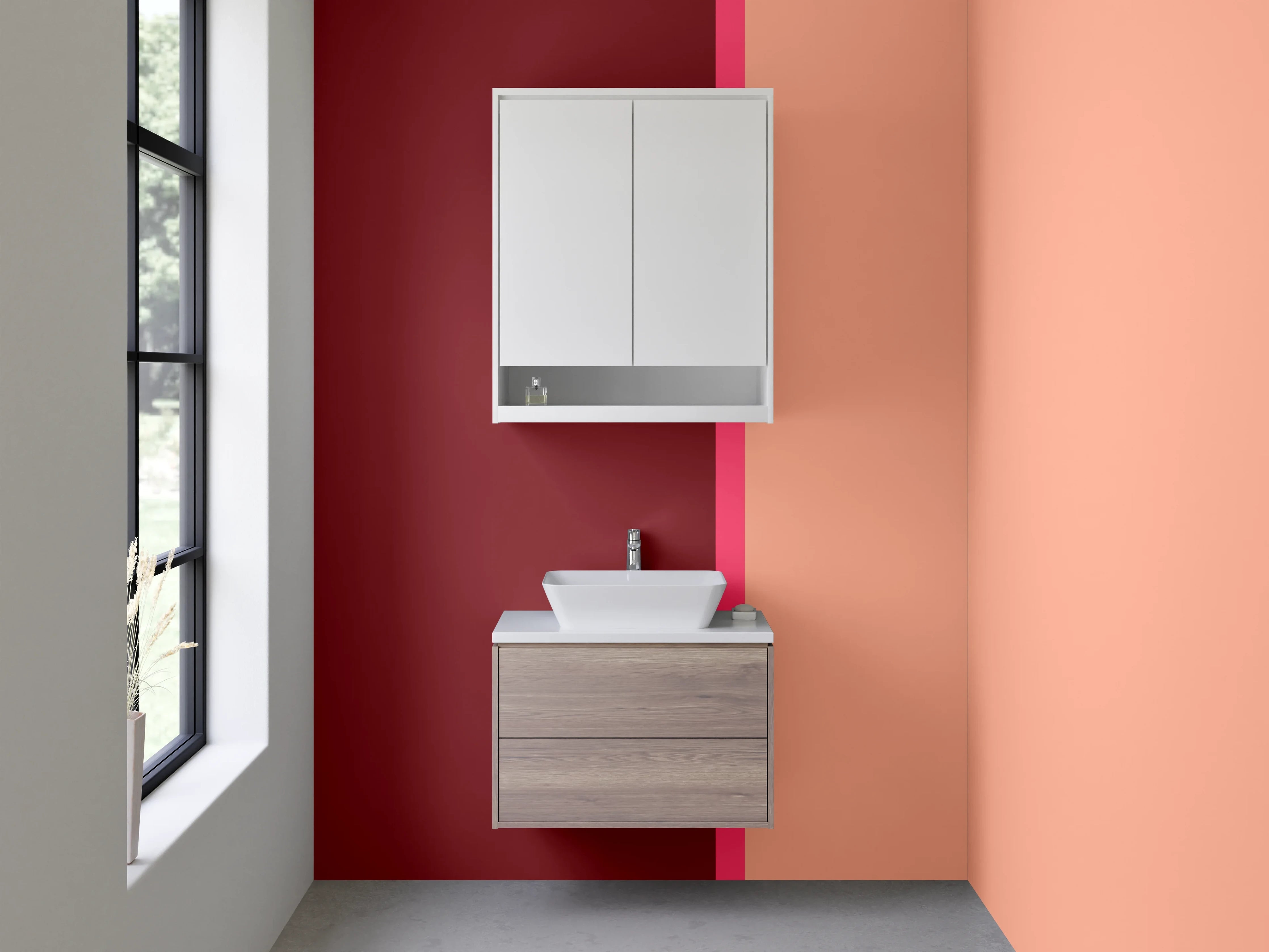 Waschbecken-Rückwand - Rote und peachfarbene Farbpalette