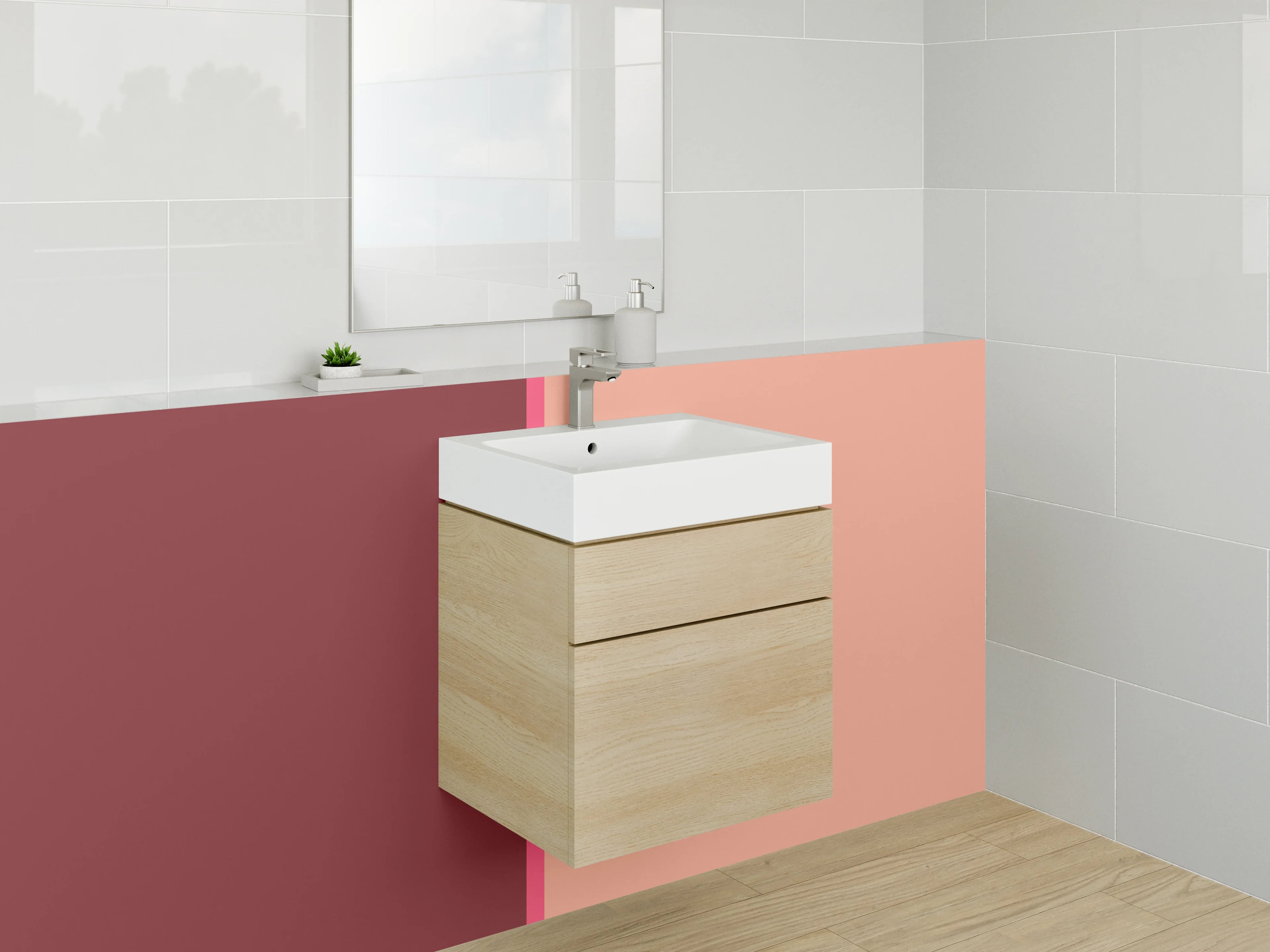 Waschbecken-Rückwand - Rote und peachfarbene Farbpalette