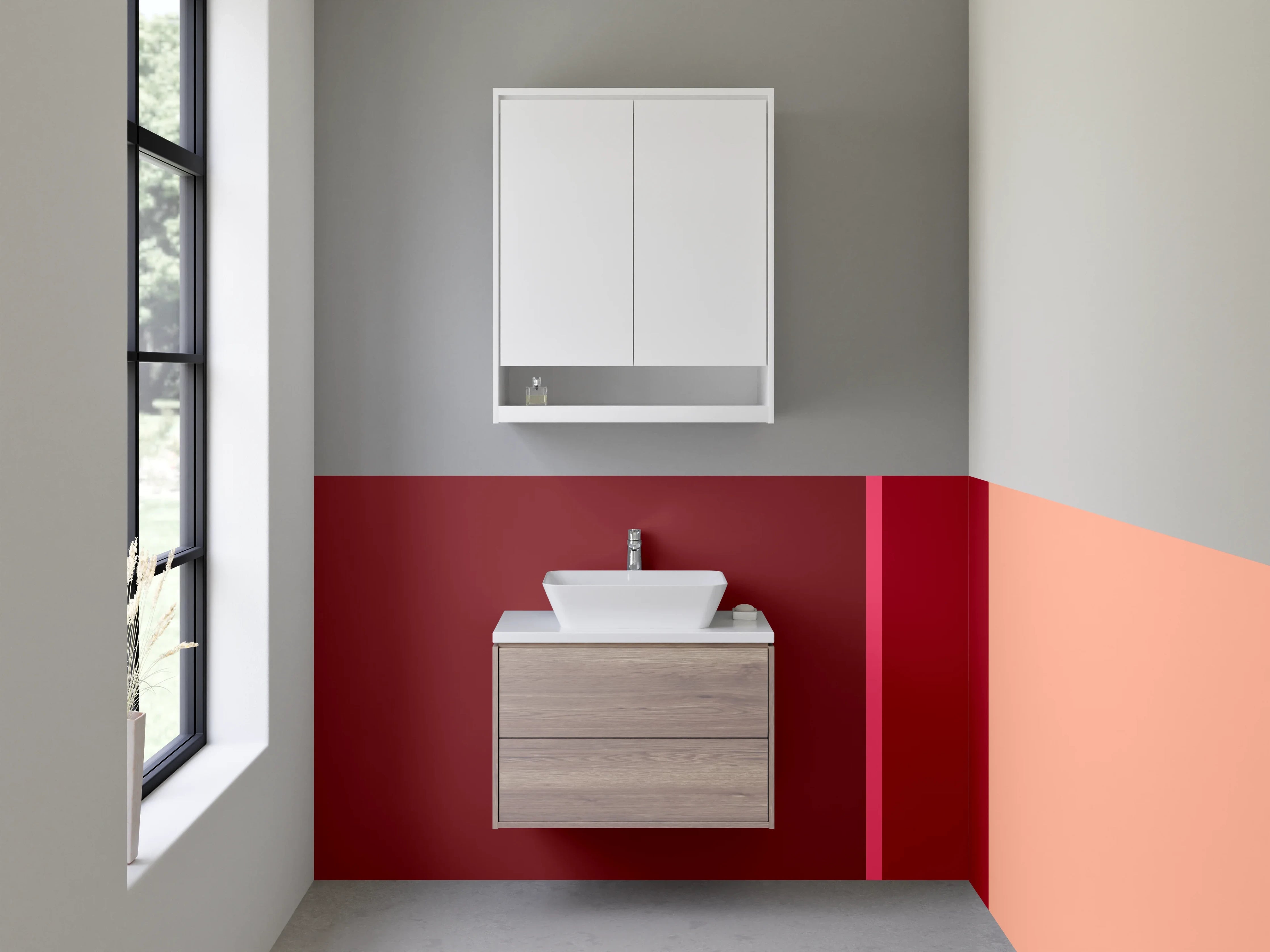 Waschbecken-Rückwand - Rote, Pfirsich und Grautöne Farbkomposition
