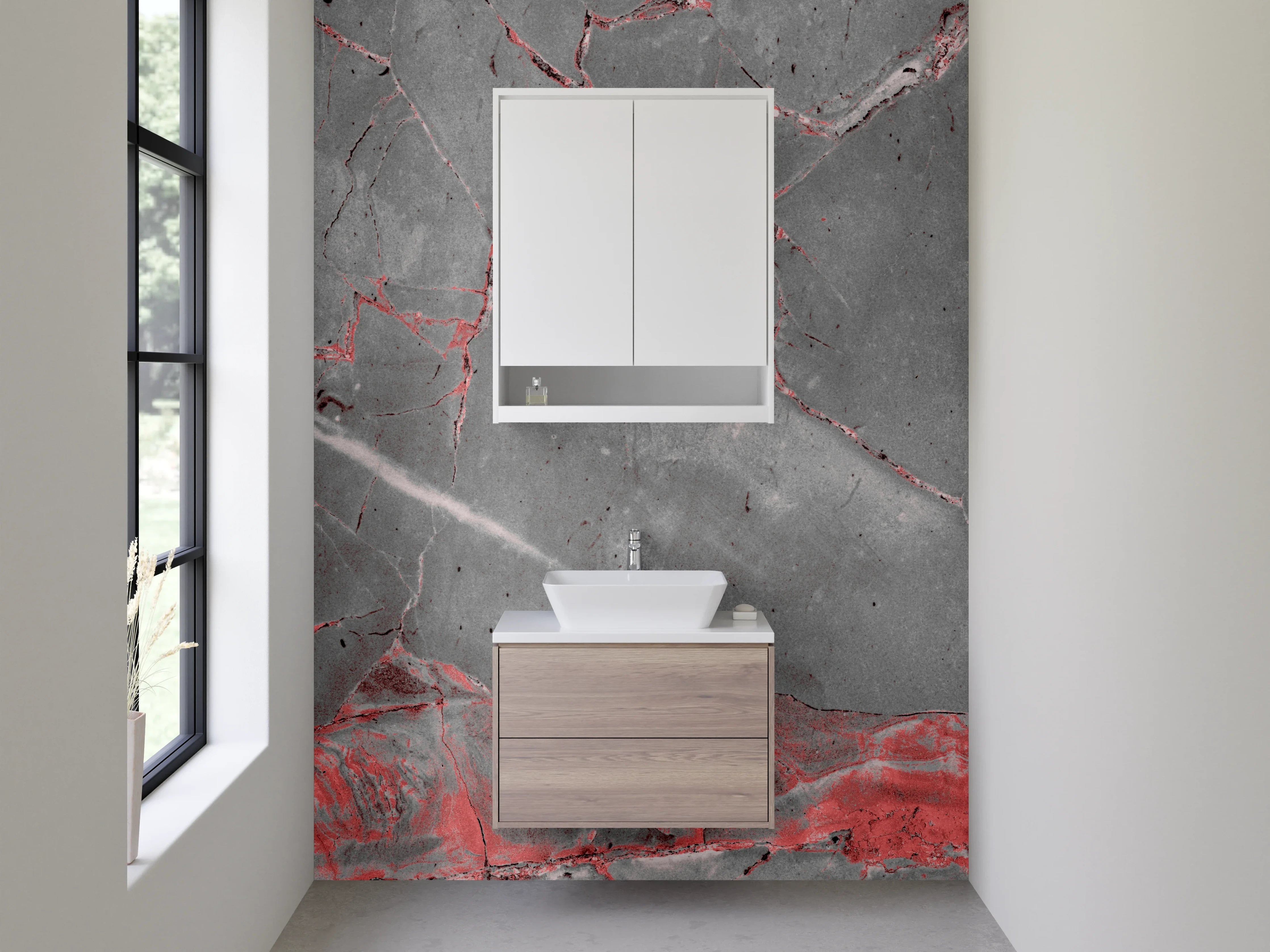 Waschbecken-Rückwand - Roter Marmor mit grauen Akzenten