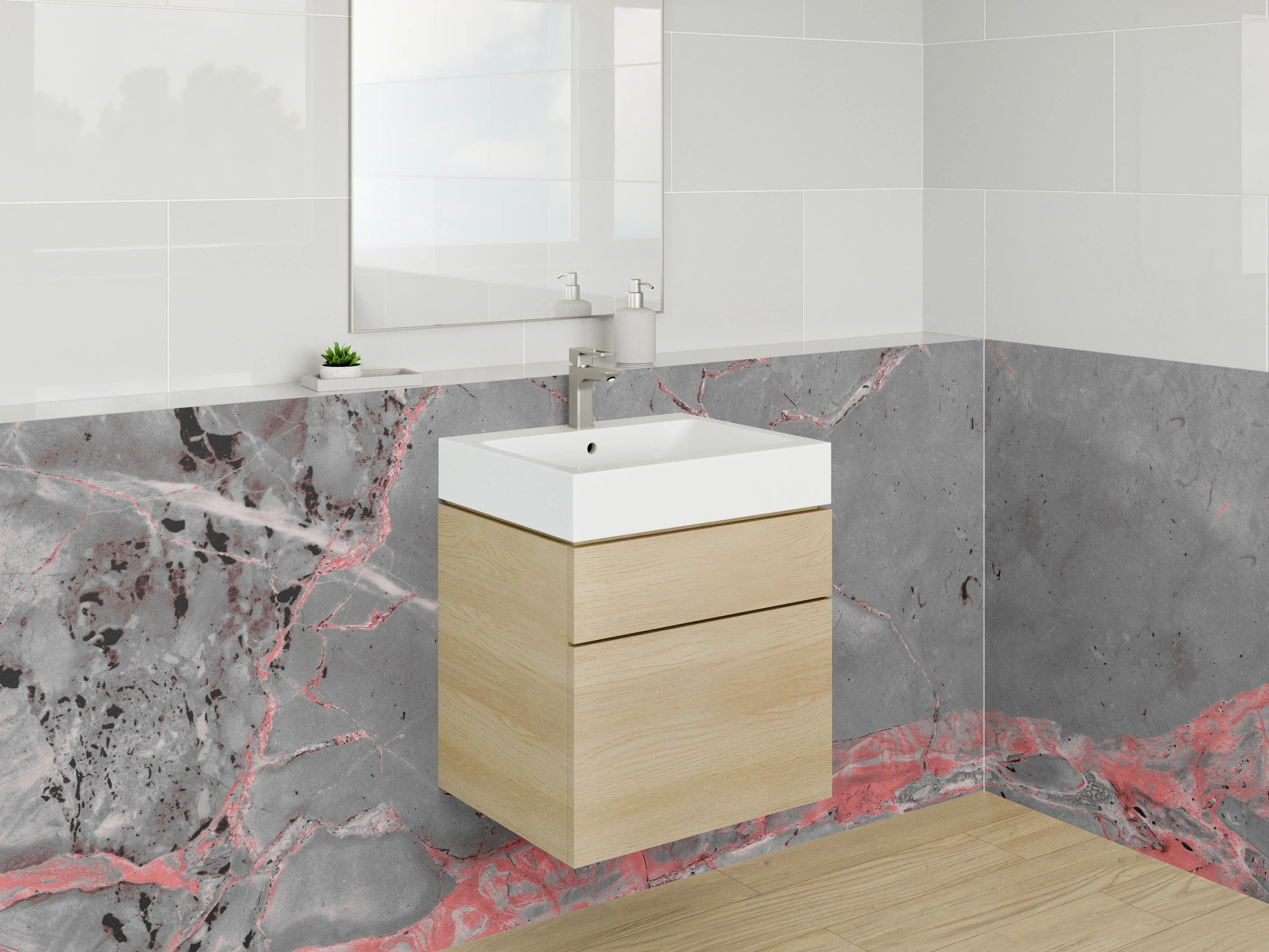 Waschbecken-Rückwand - Roter Marmor mit grauen Akzenten
