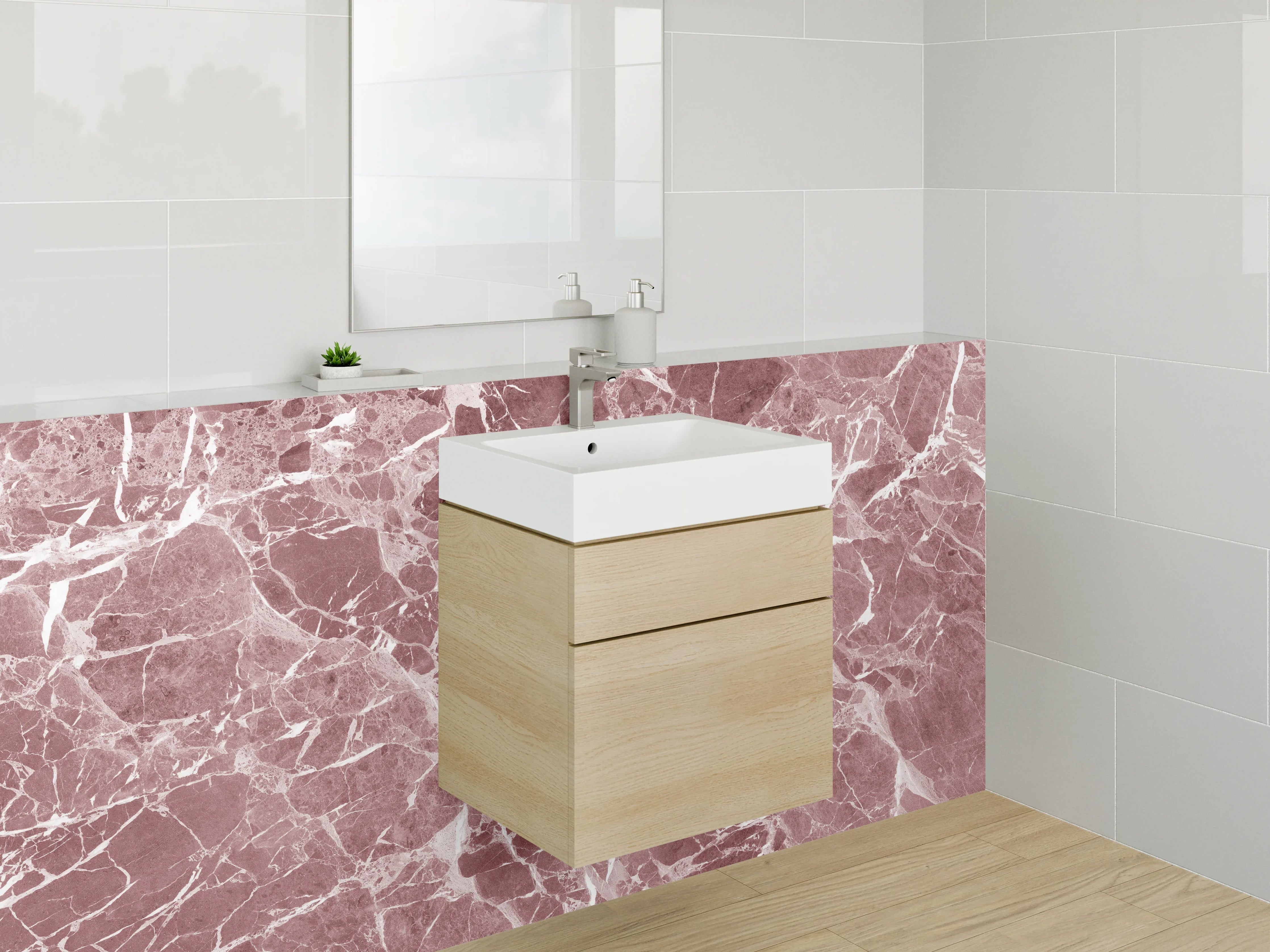 Waschbecken-Rückwand - Roter Marmor mit weißen Äderungen