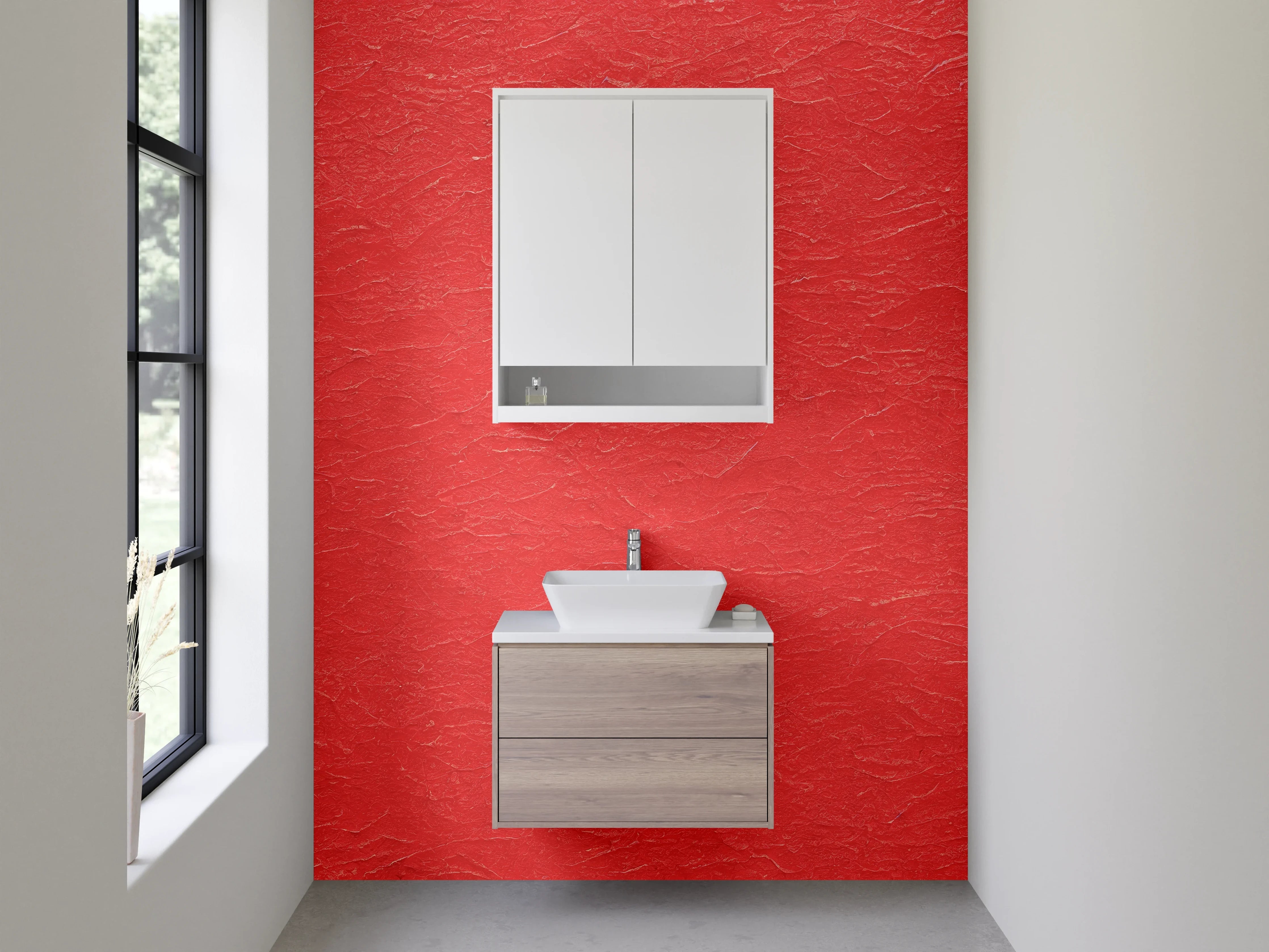 Waschbecken-Rückwand - Rotes Leder mit Textur