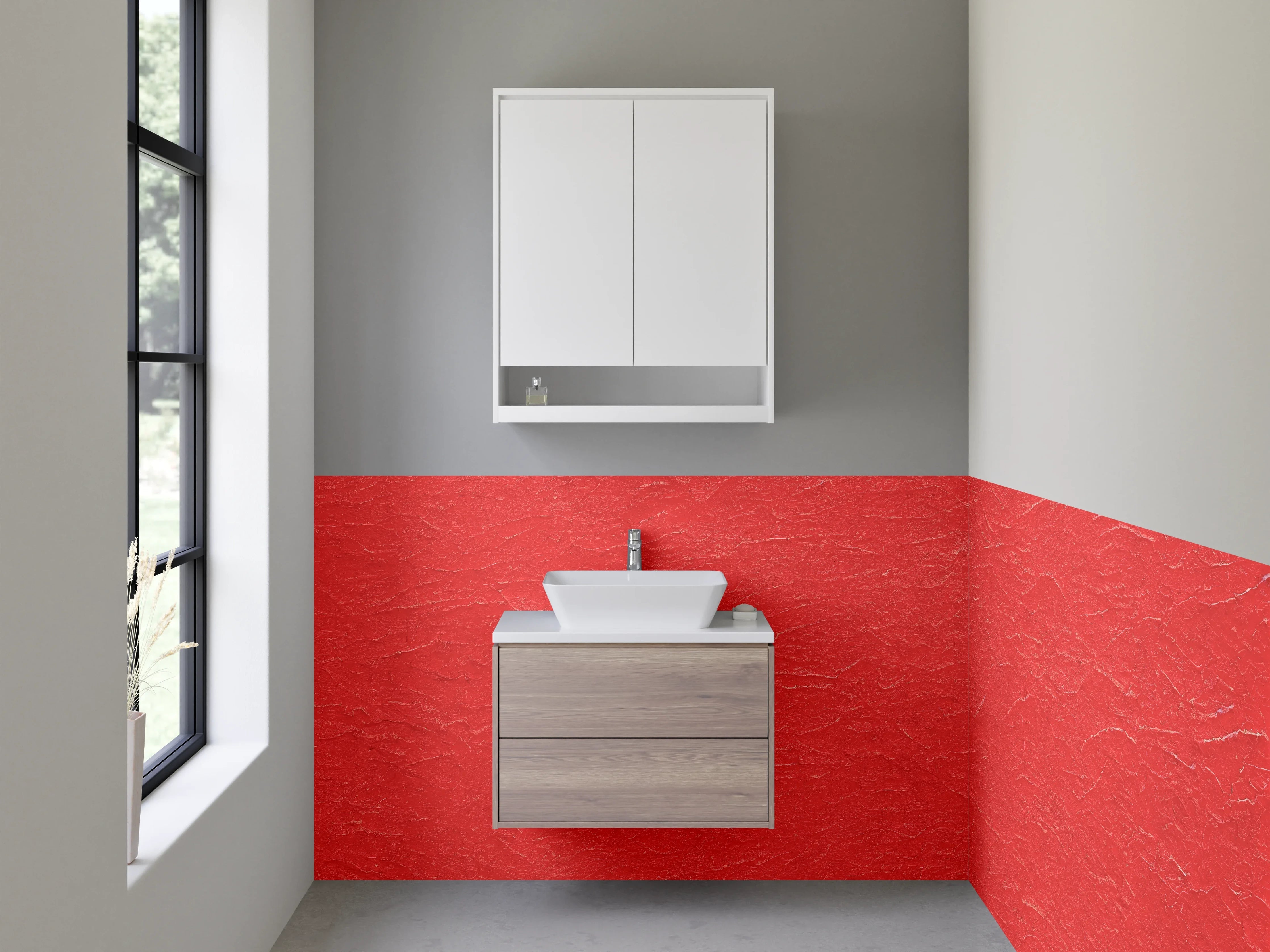 Waschbecken-Rückwand - Rotes Leder mit Textur