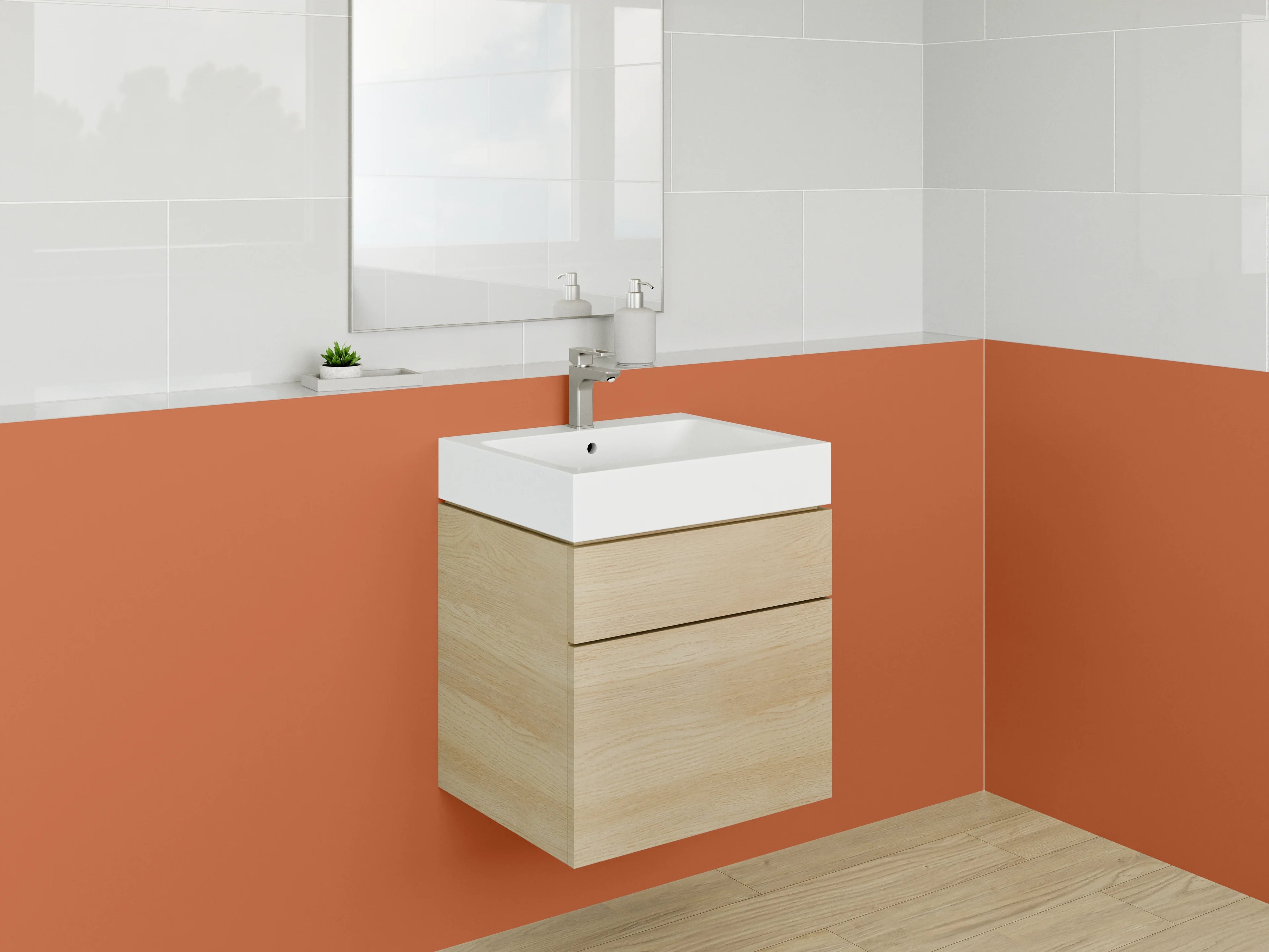 Waschbecken-Rückwand - Rotorange mit Grau-Glanz