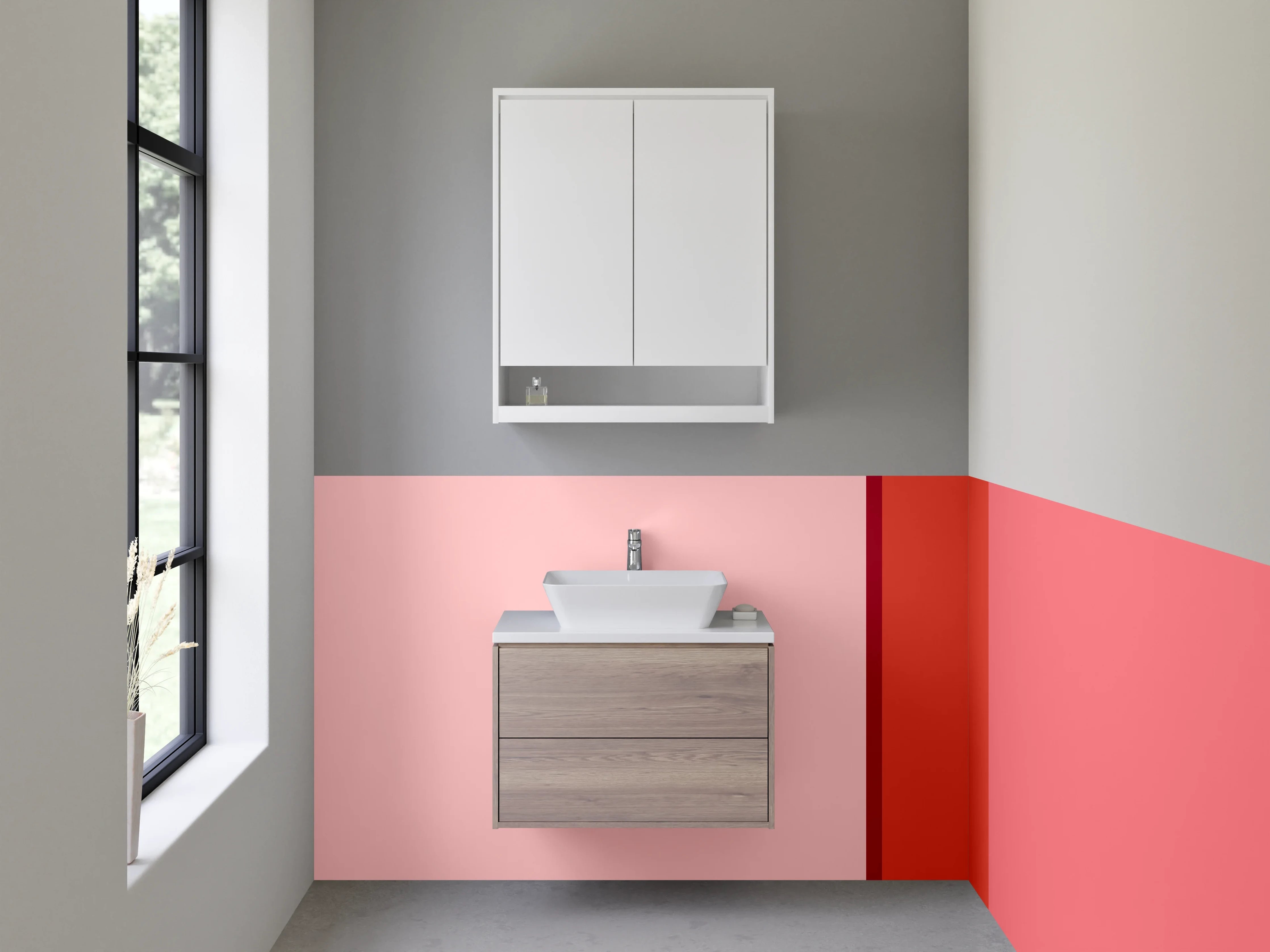 Waschbecken-Rückwand - Rottöne und Pastelltöne in abstrakter Farbgestaltung