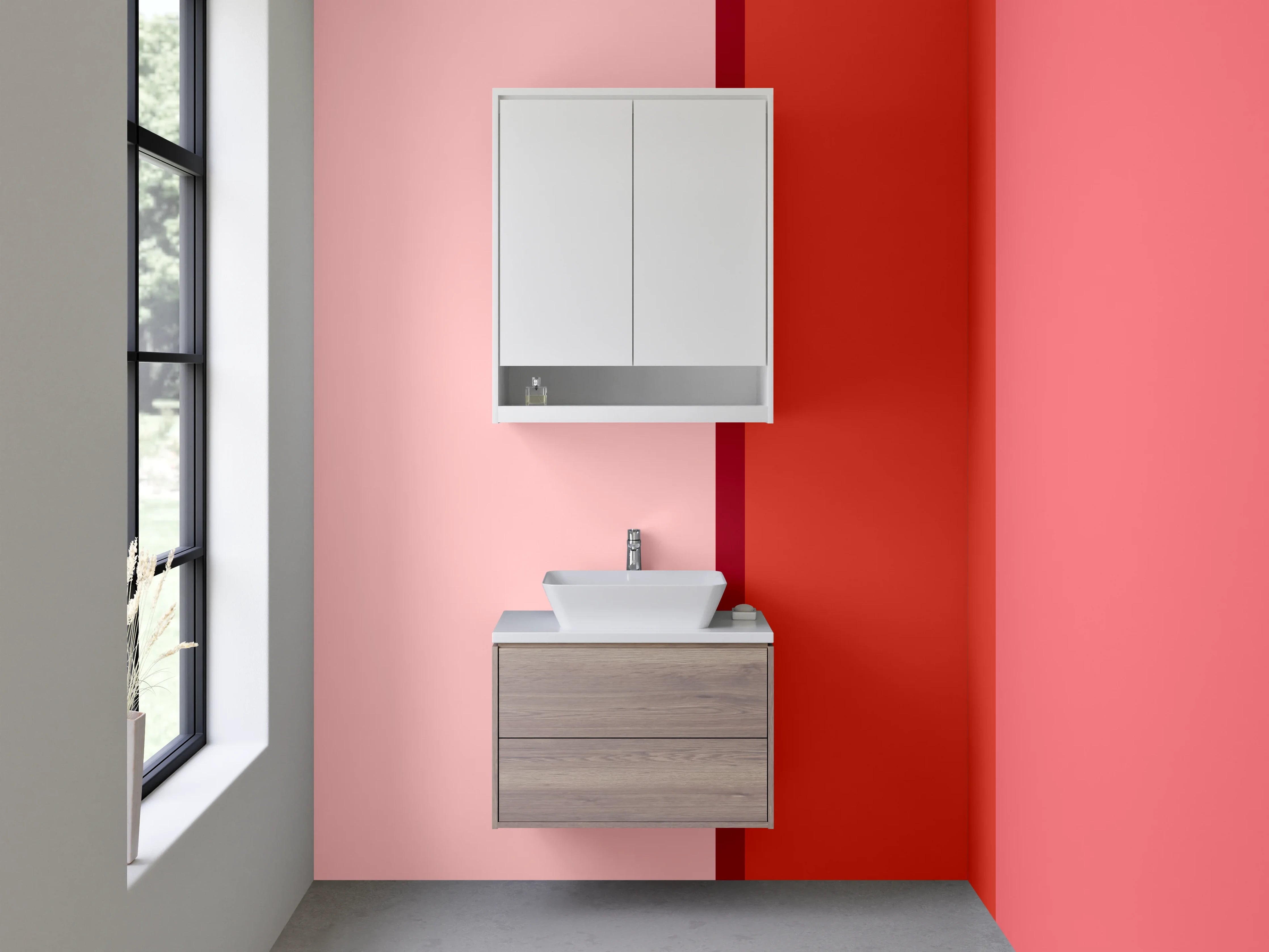 Waschbecken-Rückwand - Rottöne und Pastelltöne in abstrakter Farbgestaltung